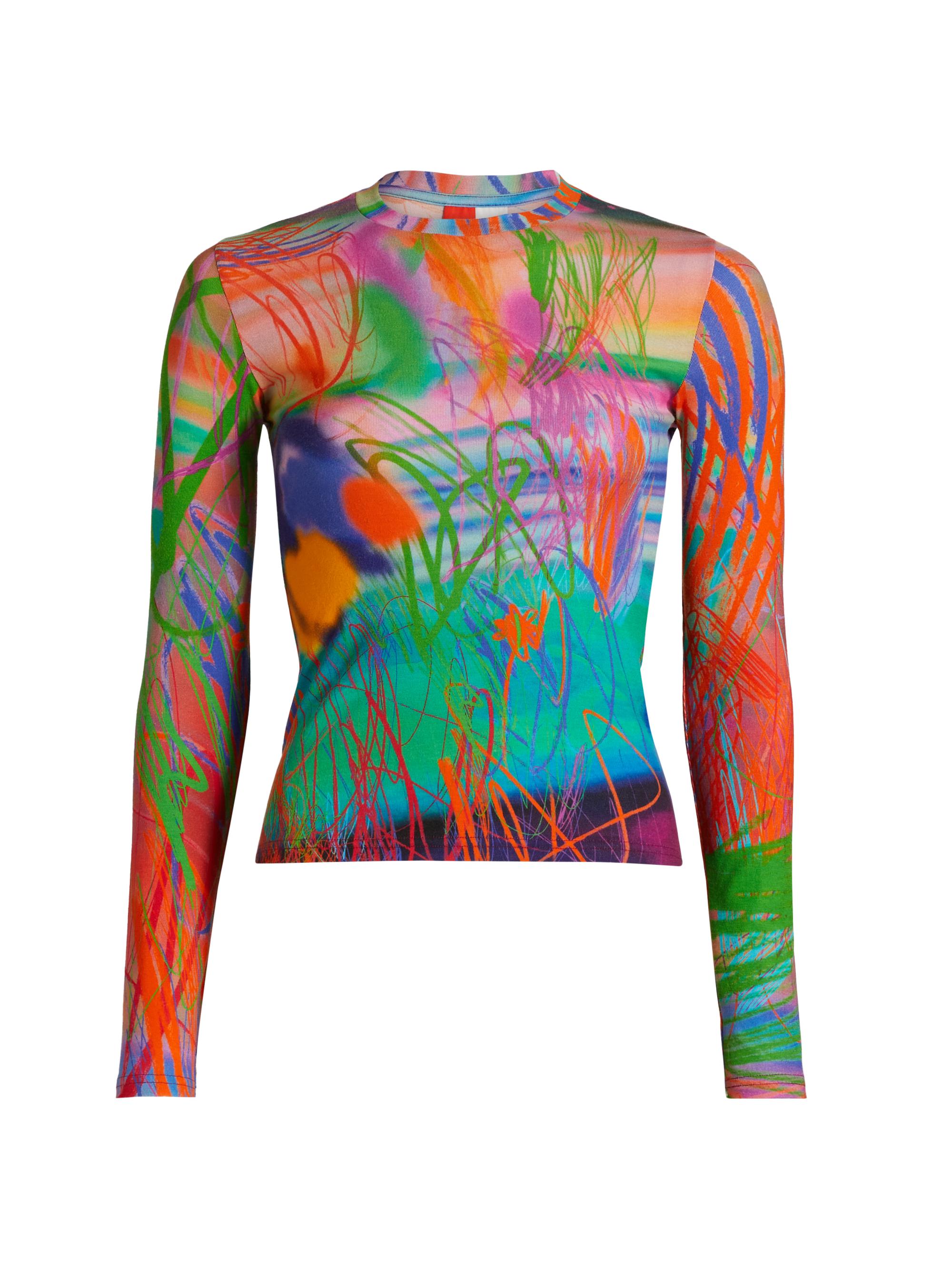 BruceGlen Women's Rainbow Rock Scribble Long-Sleeve T-Shirt - Red