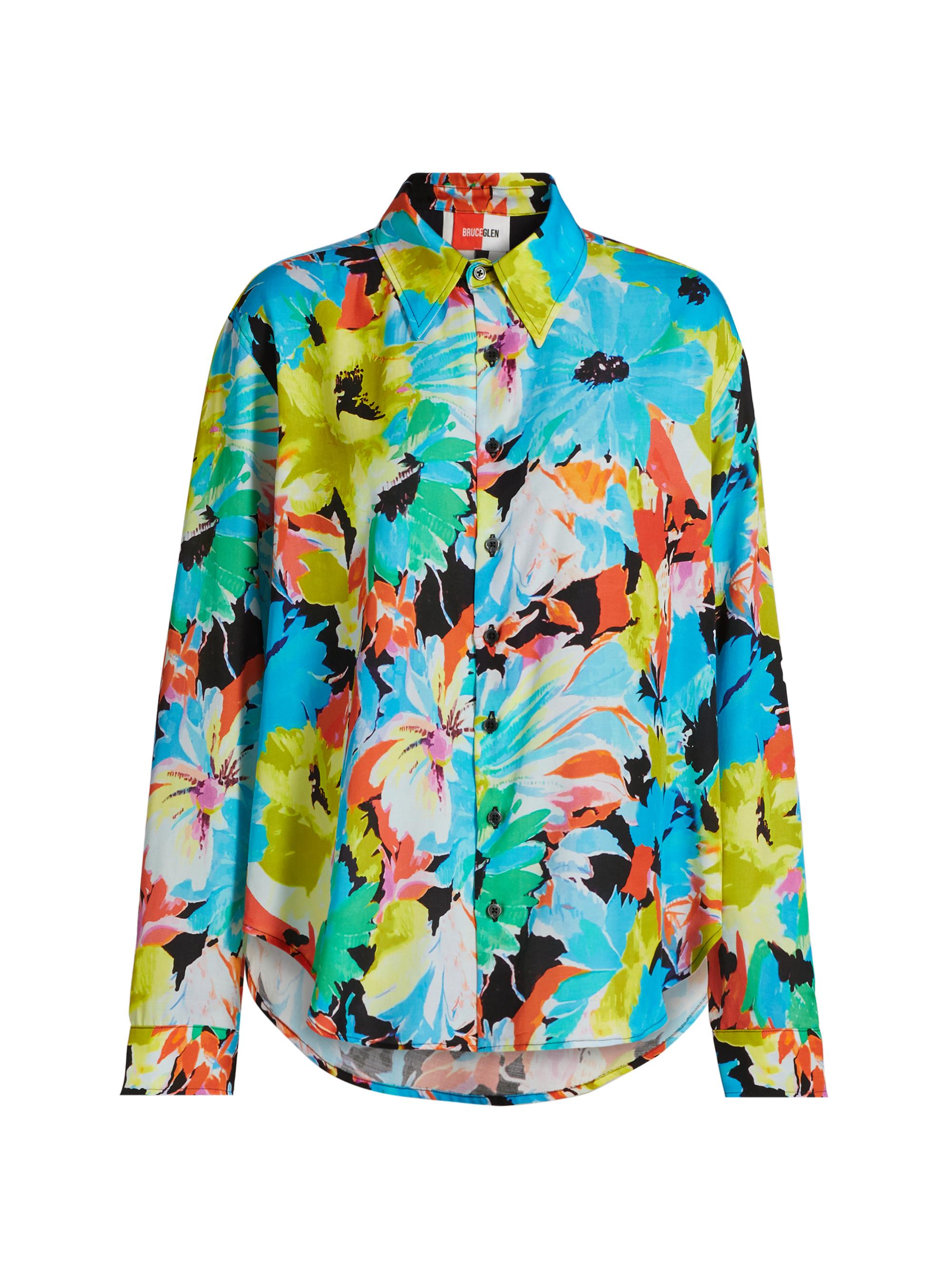 BruceGlen Women's Brite Floral Button-Up Shirt - Agua
