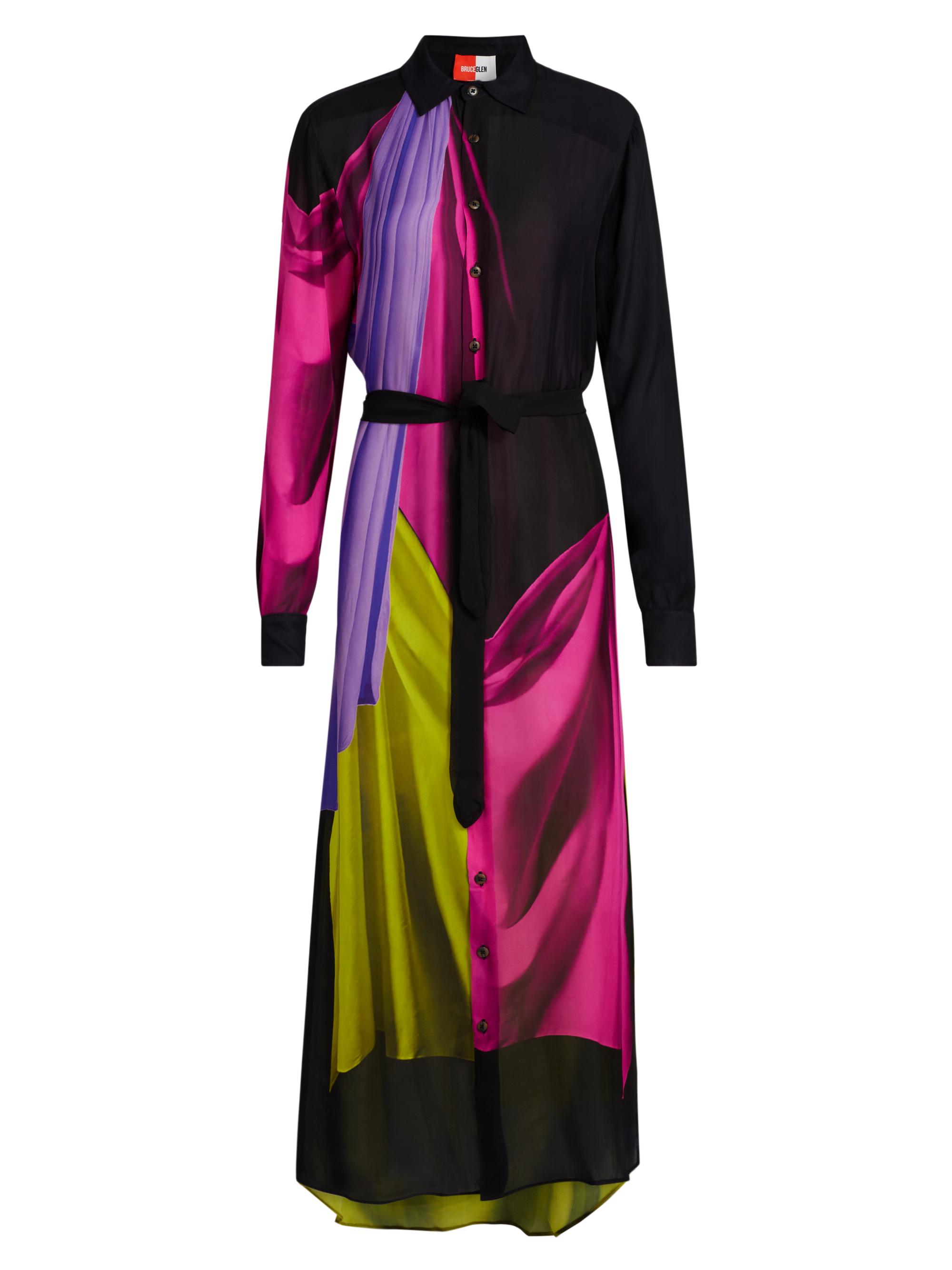 BruceGlen Women's Drape Double Georgette Silk Maxi Shirtdress - Black