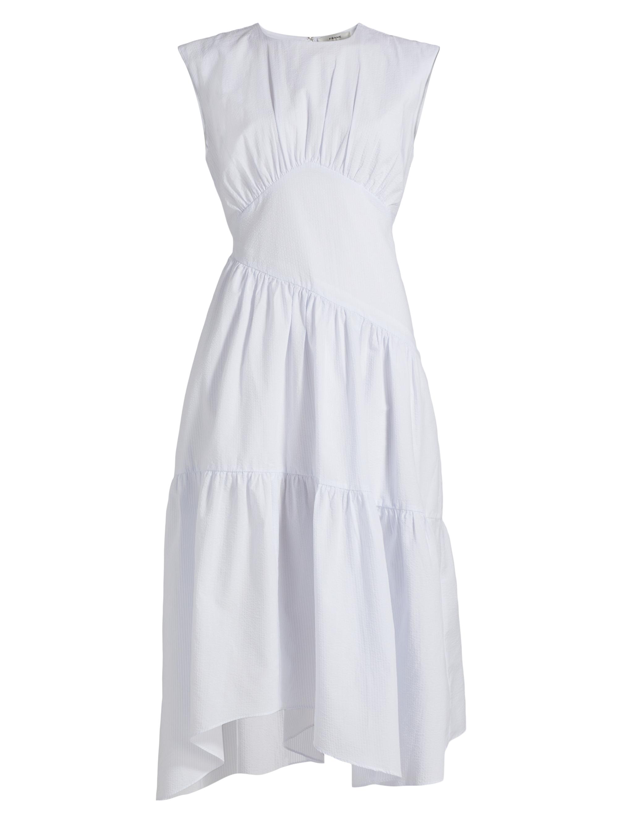 Frame The Seersucker Gathered Seam Dress | Saks Fifth Avenue