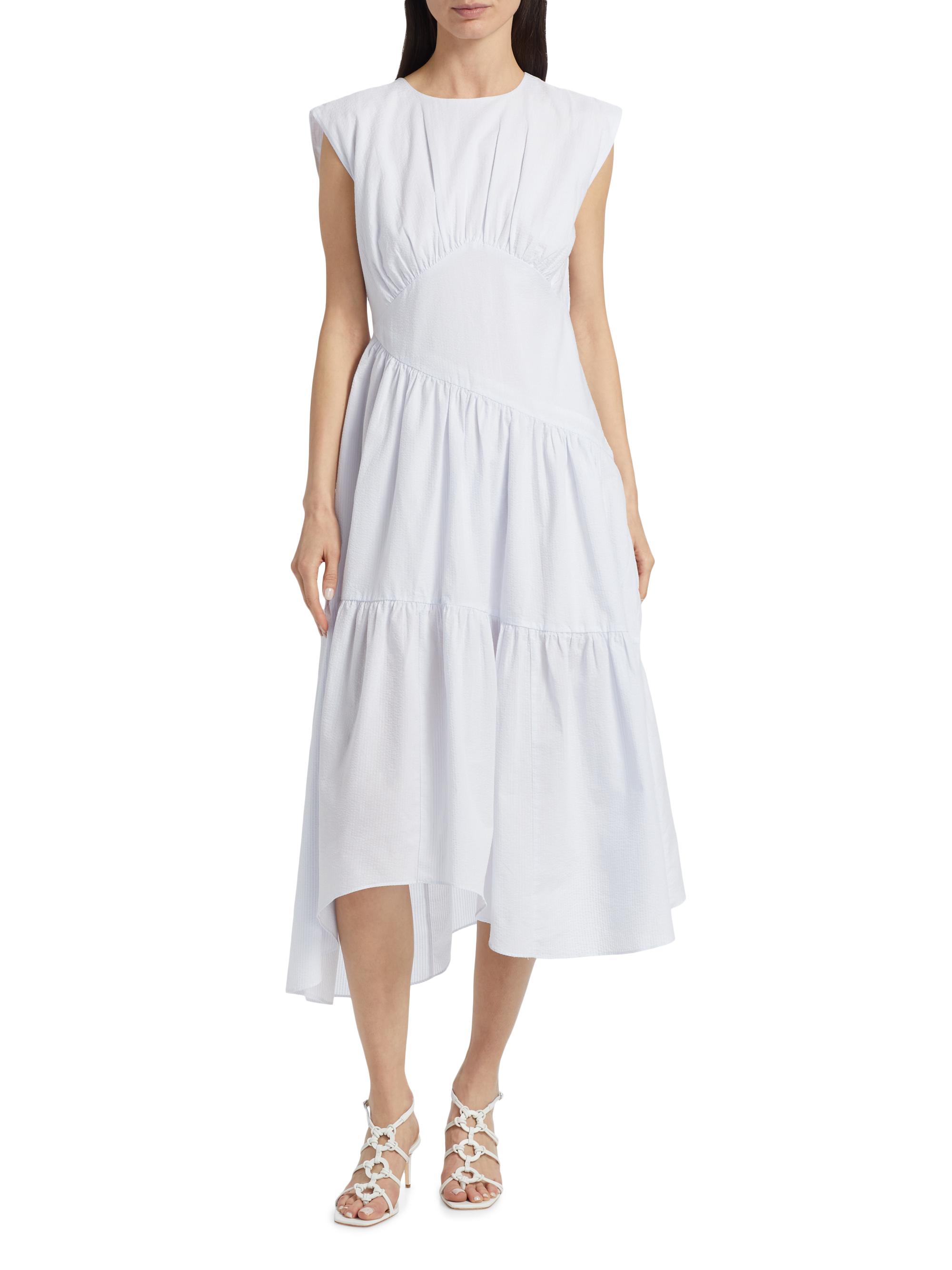 FRAME The Seersucker Gathered Seam Dress | Saks Fifth Avenue