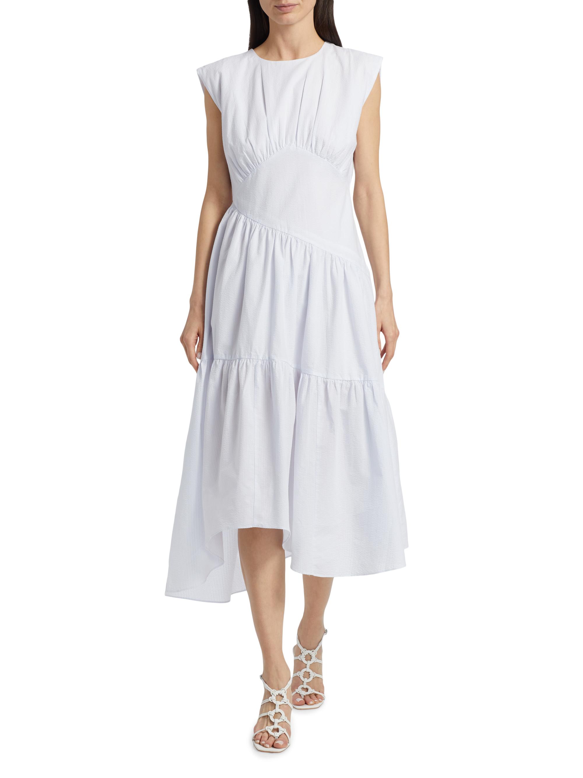 FRAME The Seersucker Gathered Seam Dress | Saks Fifth Avenue