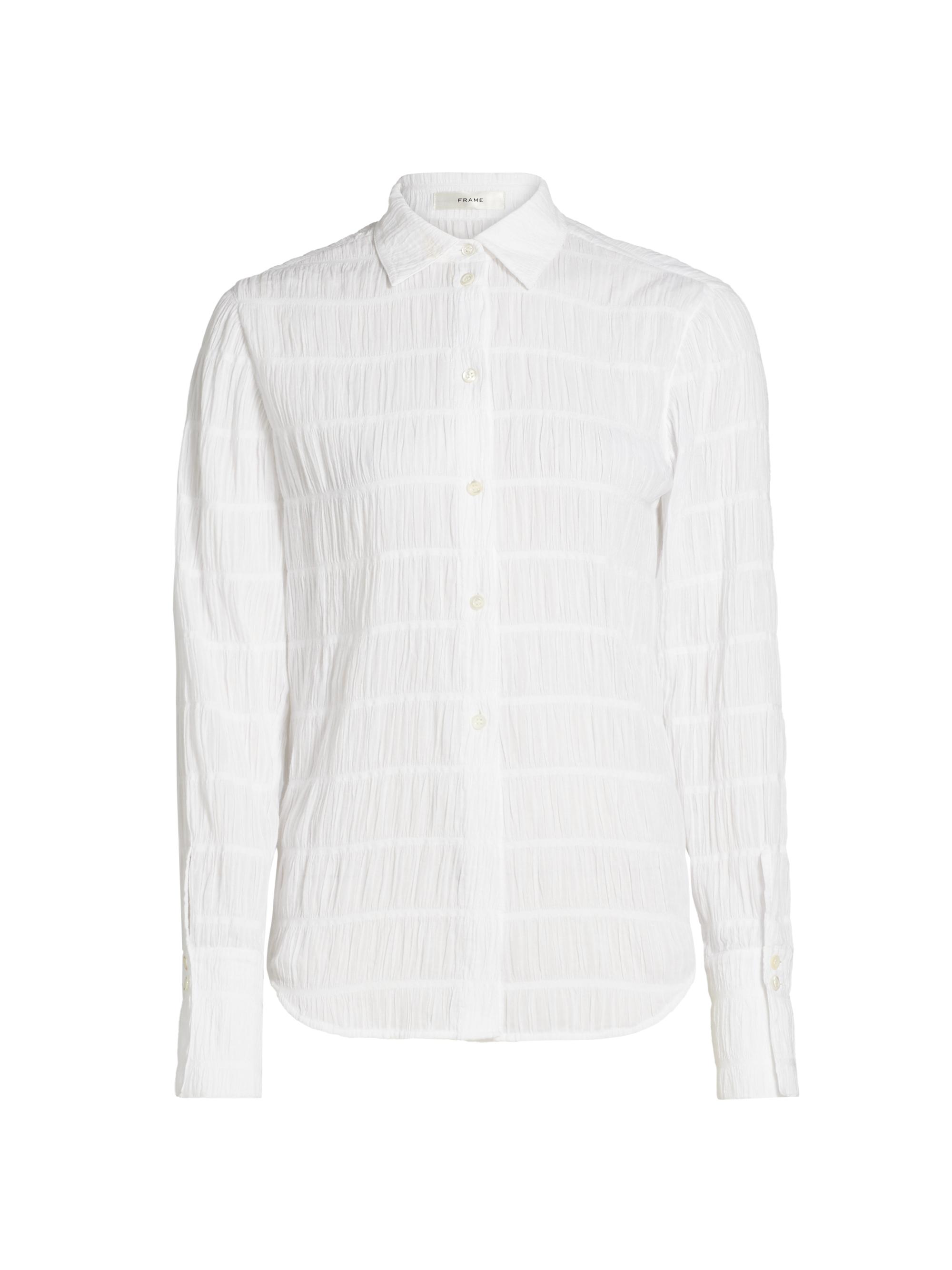 FRAME Women's The Smocked Stretch Cotton Shirt - White
