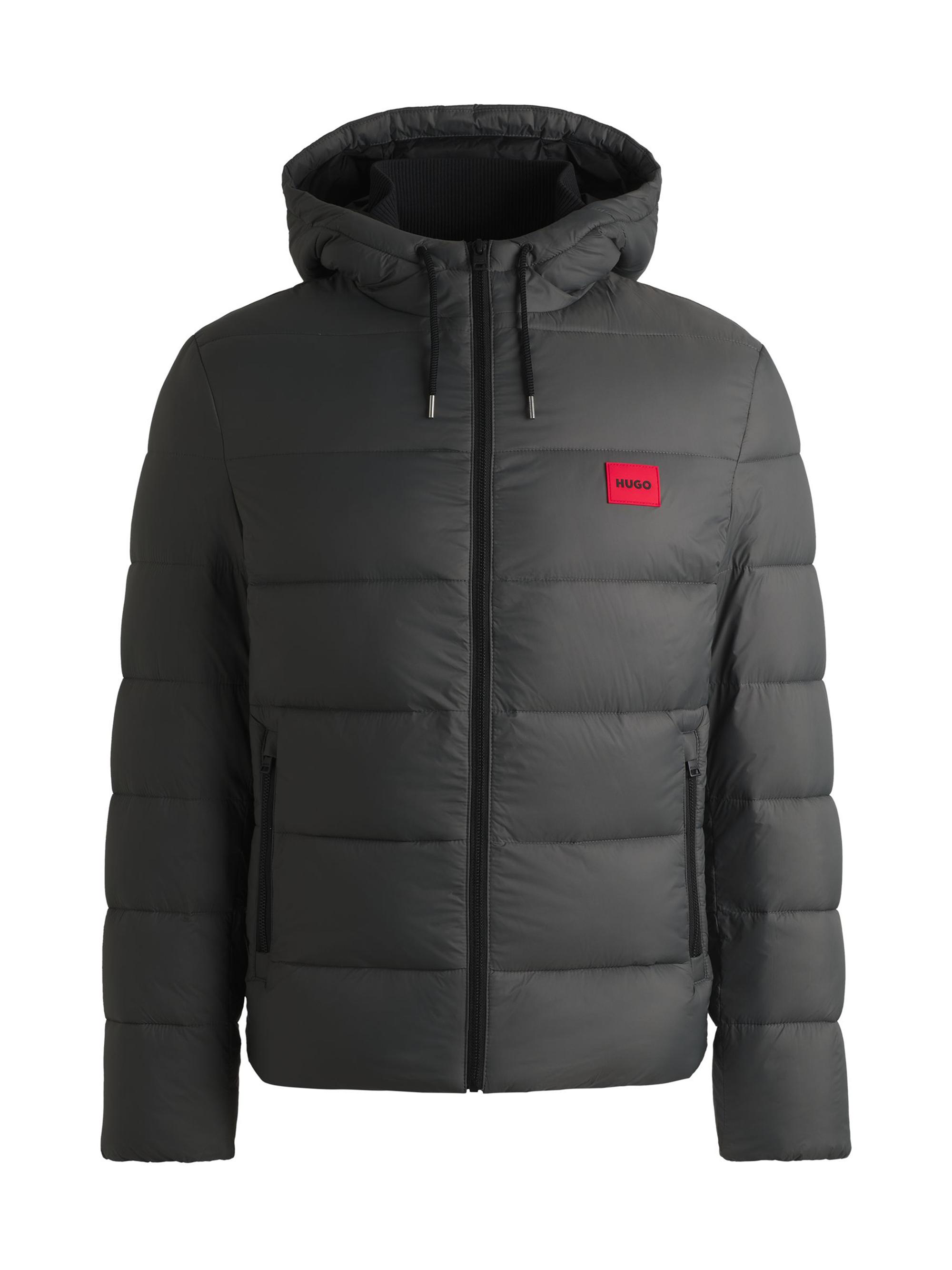 HUGO Men's Slim-Fit Water-Repellent Puffer Jacket with Logo Trim - Grey