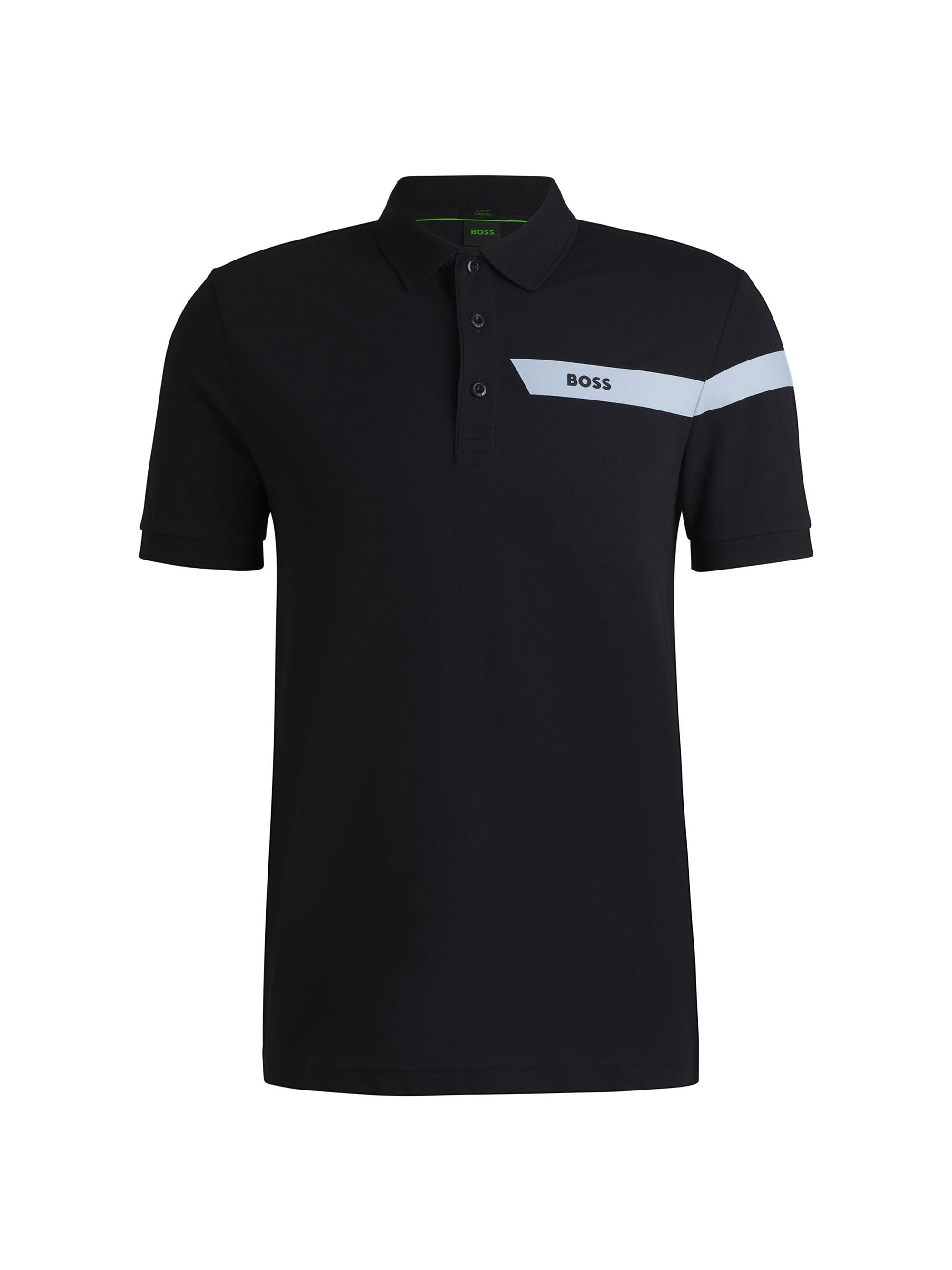 BOSS Men's Slim-Fit Polo Shirt with Logo Stripe - Blue