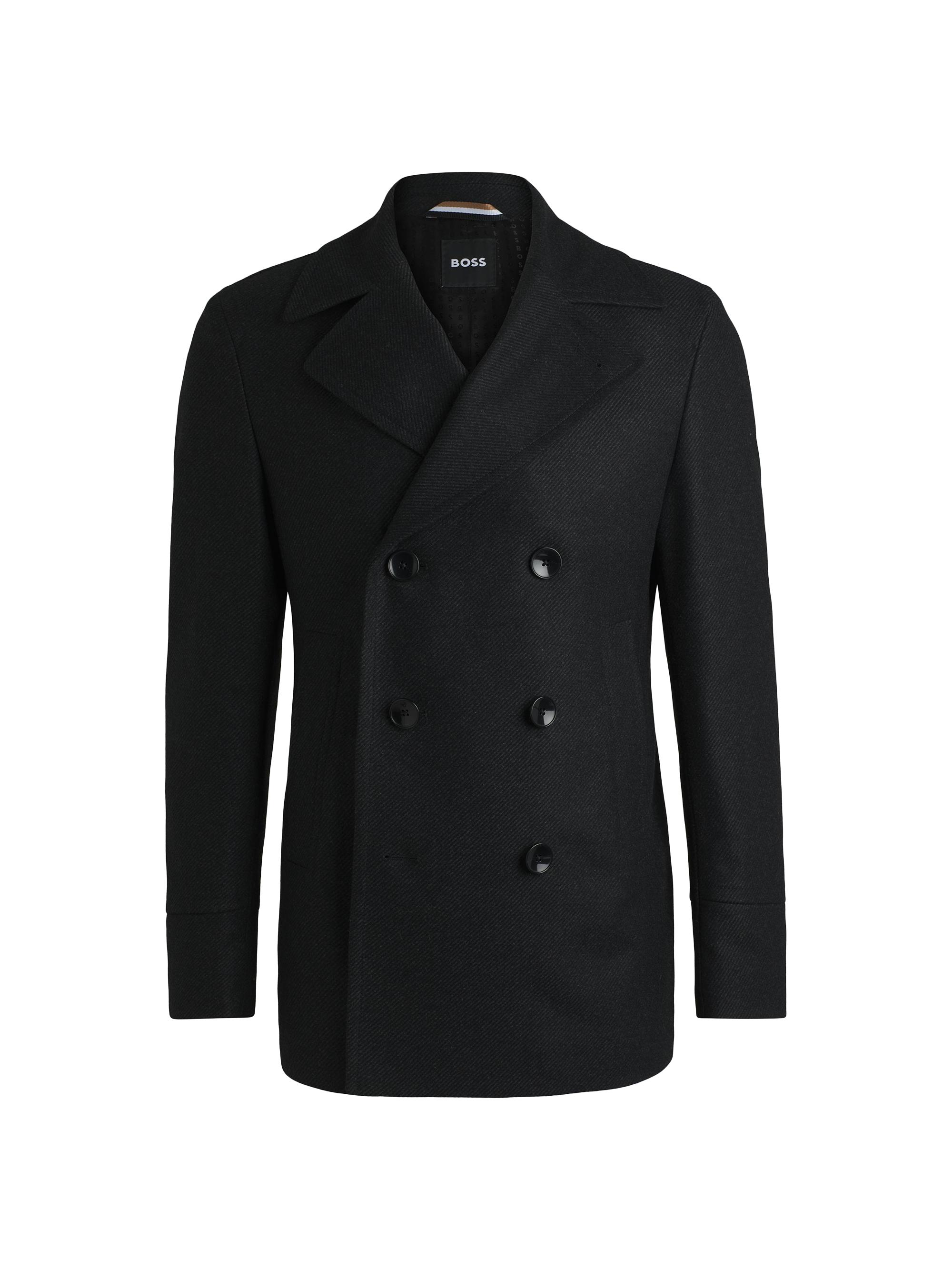 BOSS Men's Slim-Fit Double-Breasted Coat in Wool - Dark Grey 36 R
