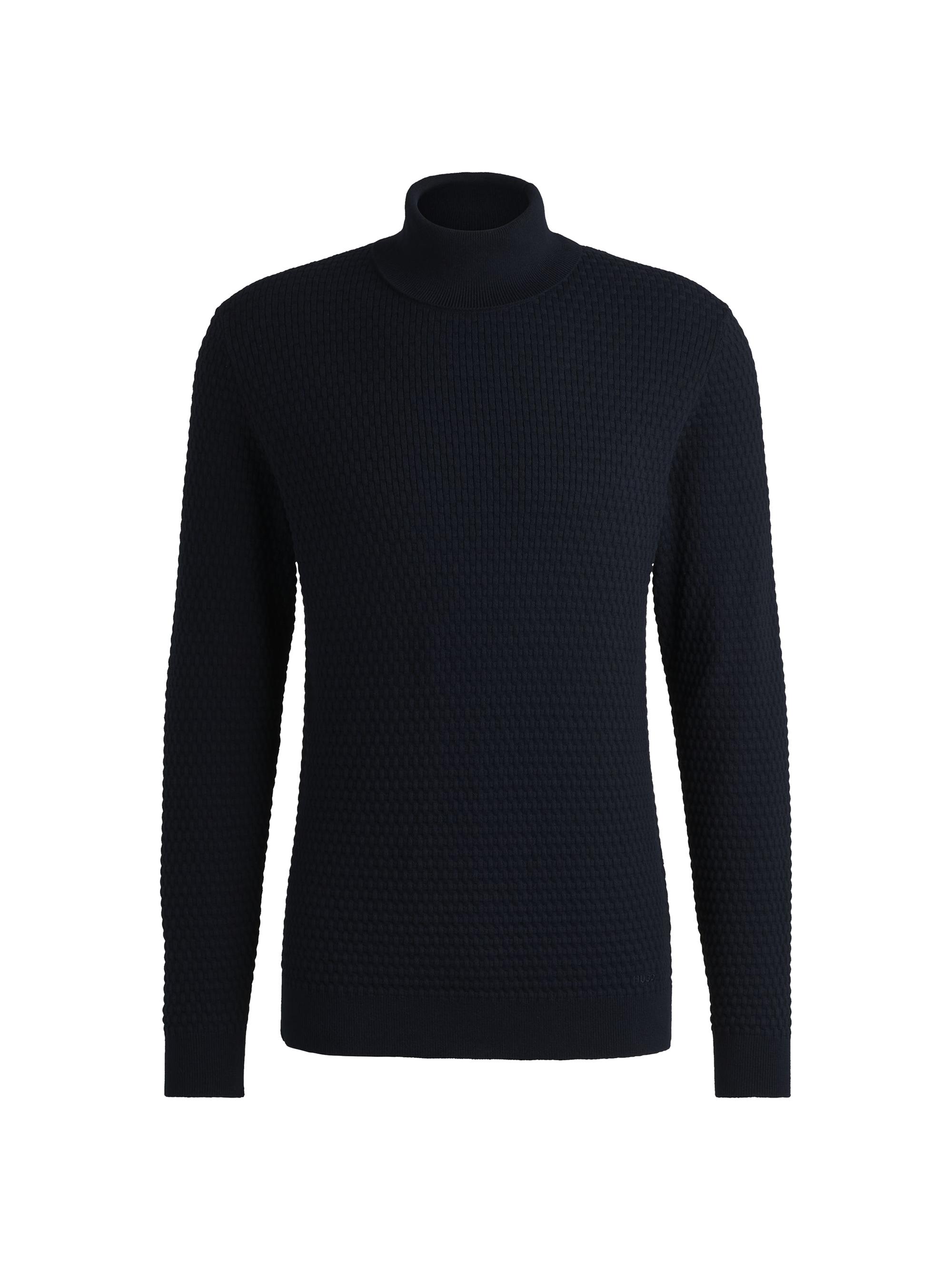 HUGO Men's Structured-Knit Rollneck Sweater in Cotton - Dark Grey