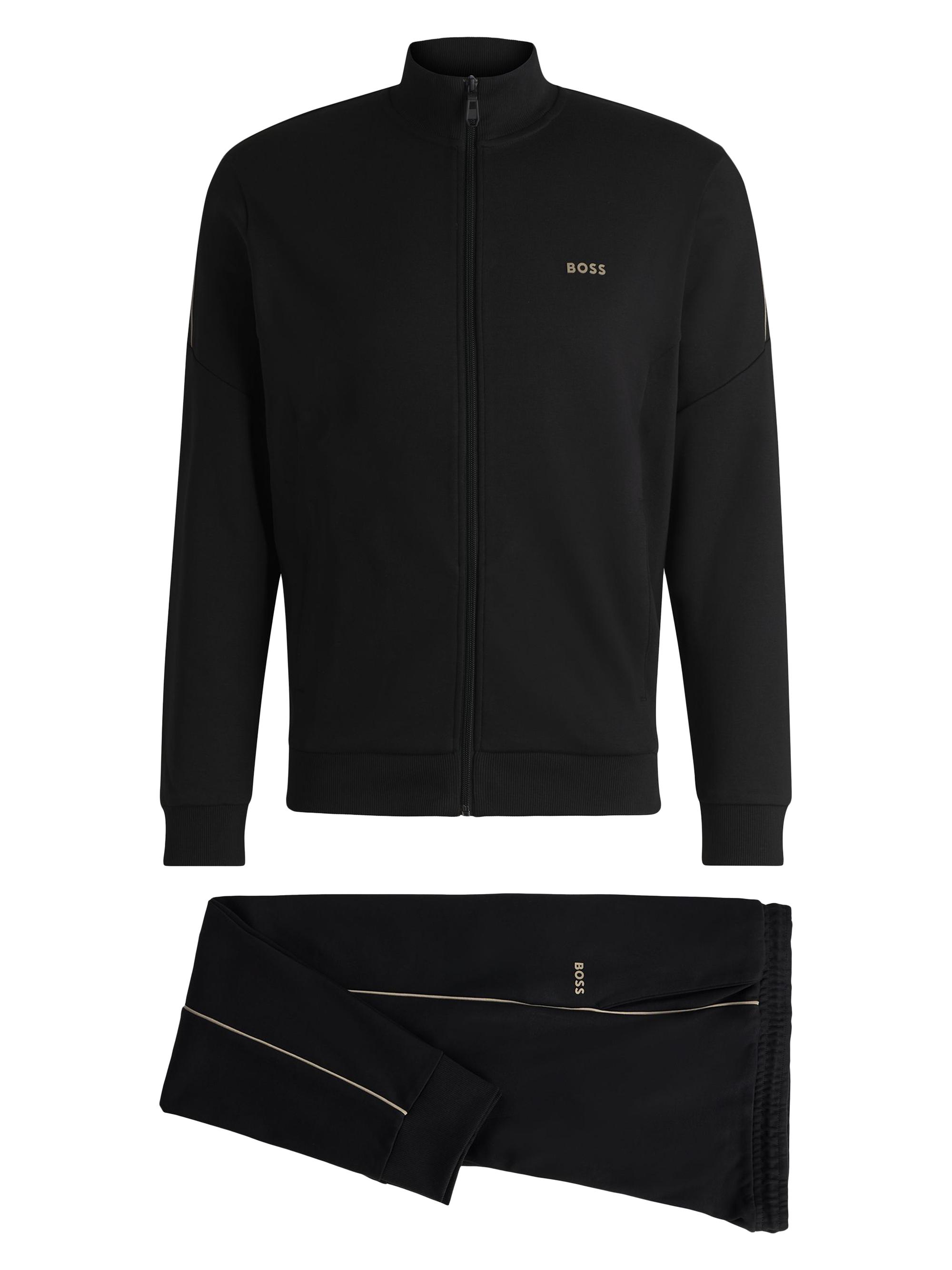 BOSS Men's Interlock-Cotton Tracksuit with Logo Details - Blue