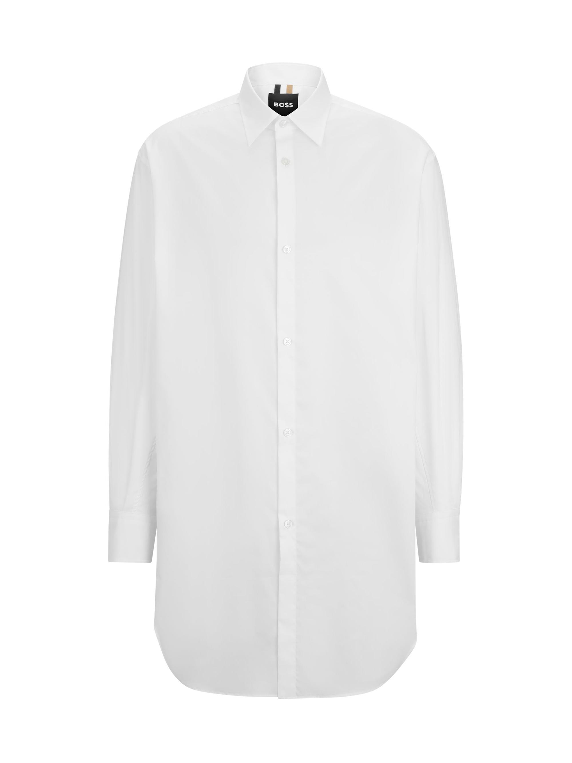 BOSS Men's Longline Regular-Fit Shirt in Easy-Iron Cotton Poplin - White