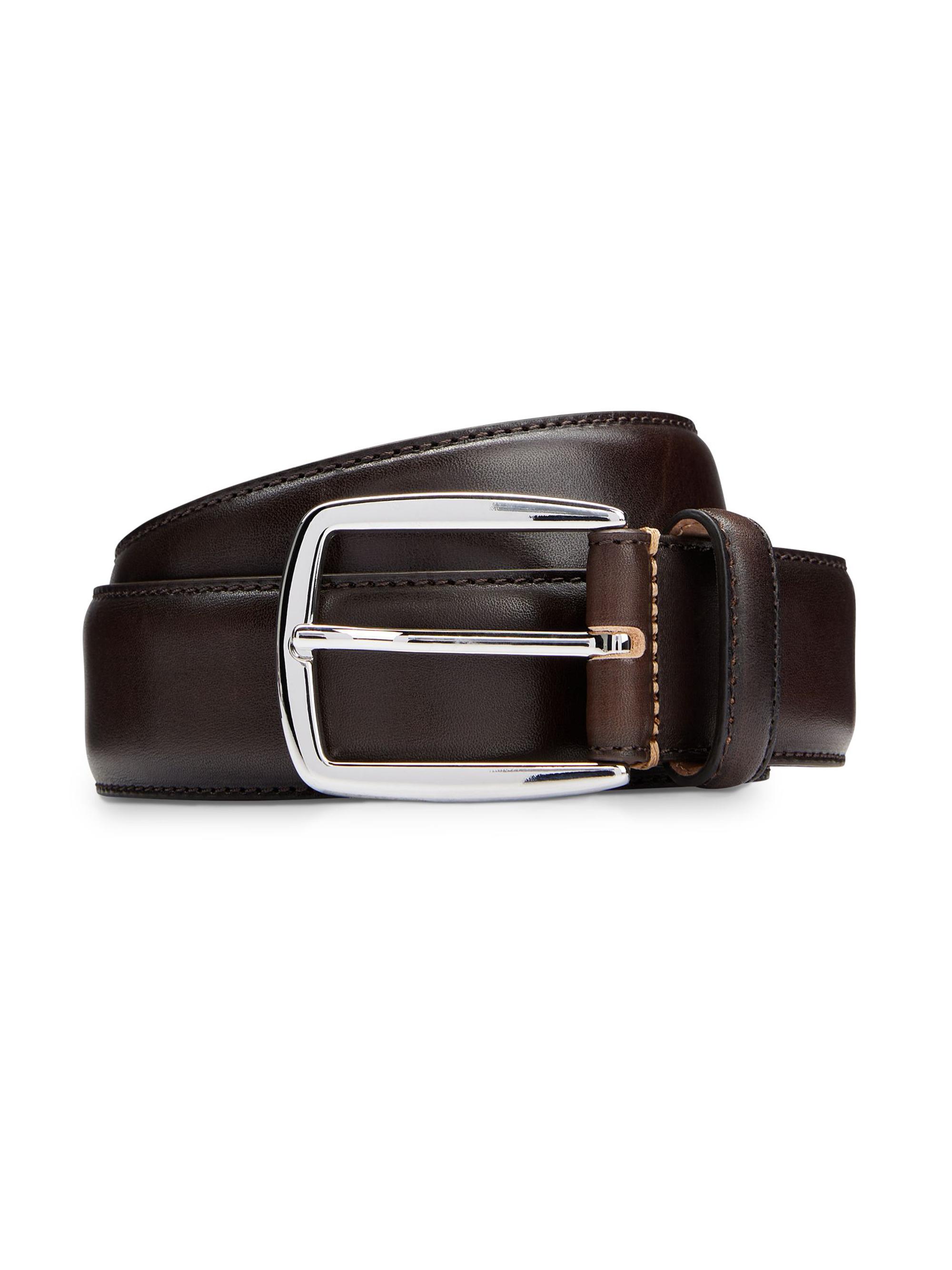 BOSS Men's Italian-Leather Belt with Silver-Tone Pin Buckle - Brown
