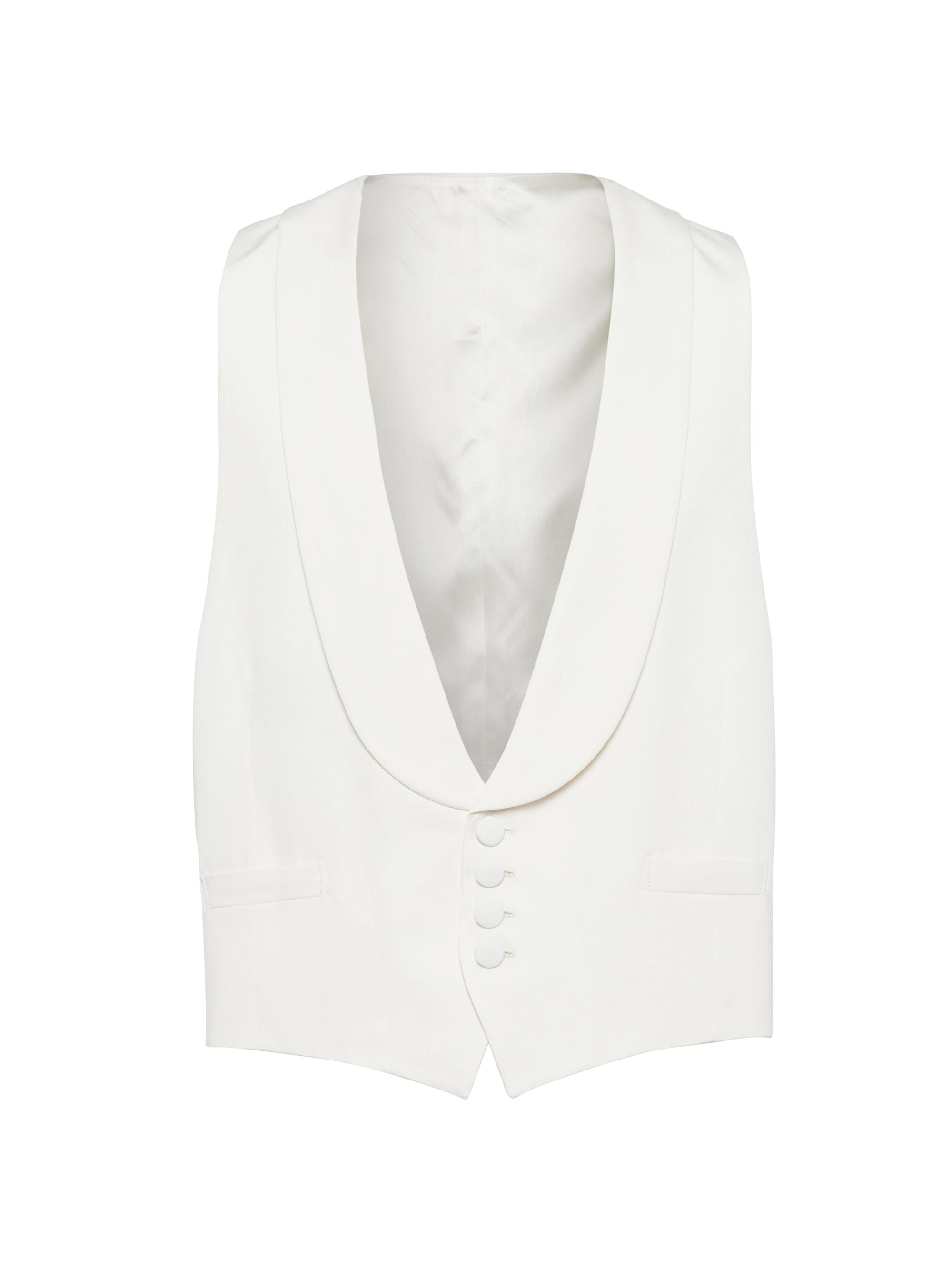 Brunello Cucinelli Men's Délavé Silk Twill Waistcoat with Shawl Lapels - White