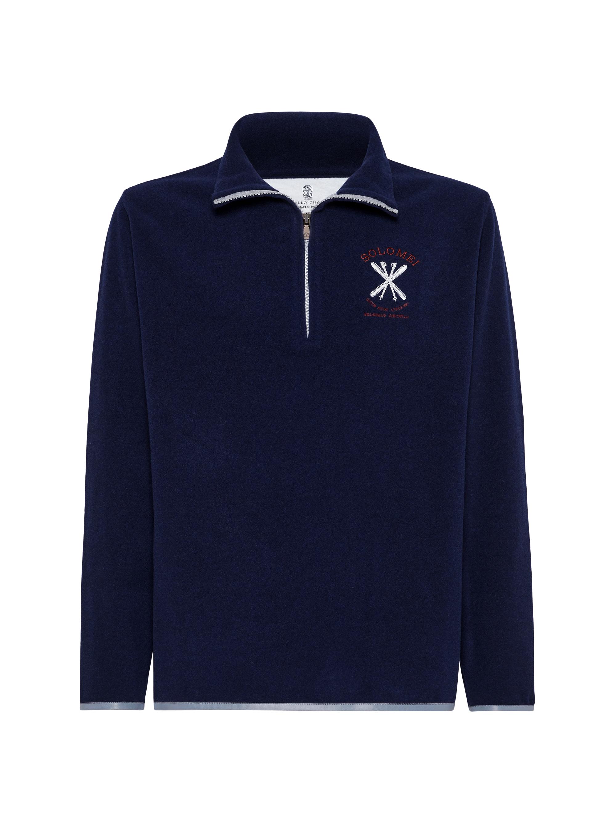 Brunello Cucinelli Men's Techno Cashmere and Cotton Turtleneck Sweatshirt with Half Zip - Navy Blue