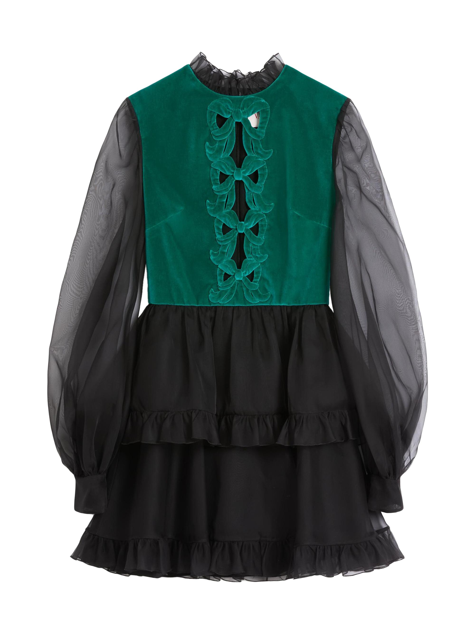 Valentino Garavani Women's Short Embroidered Organza Dress - Black Green
