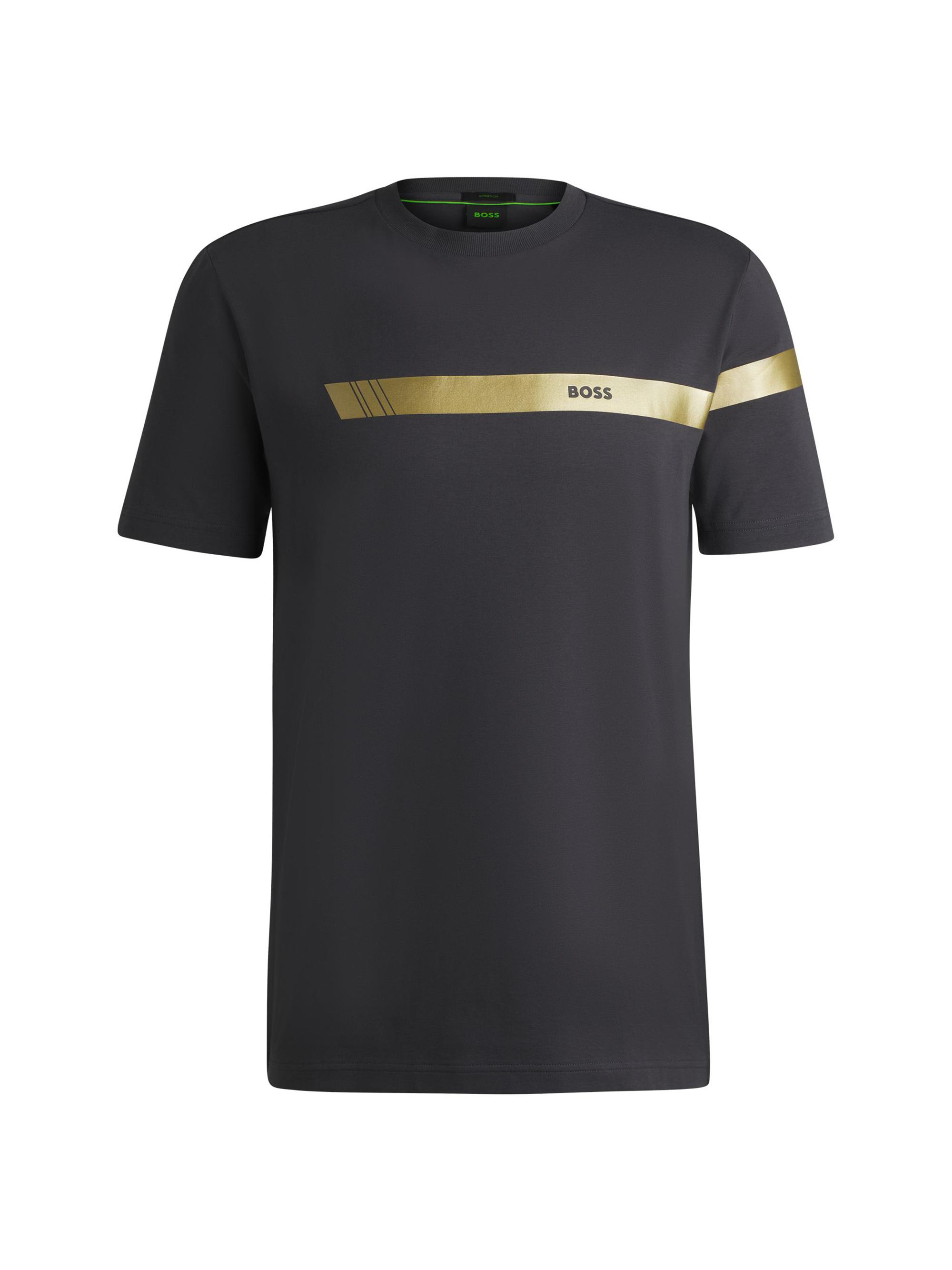 BOSS Men's Regular-Fit T-Shirt in Stretch Cotton with Logo Stripe - Black
