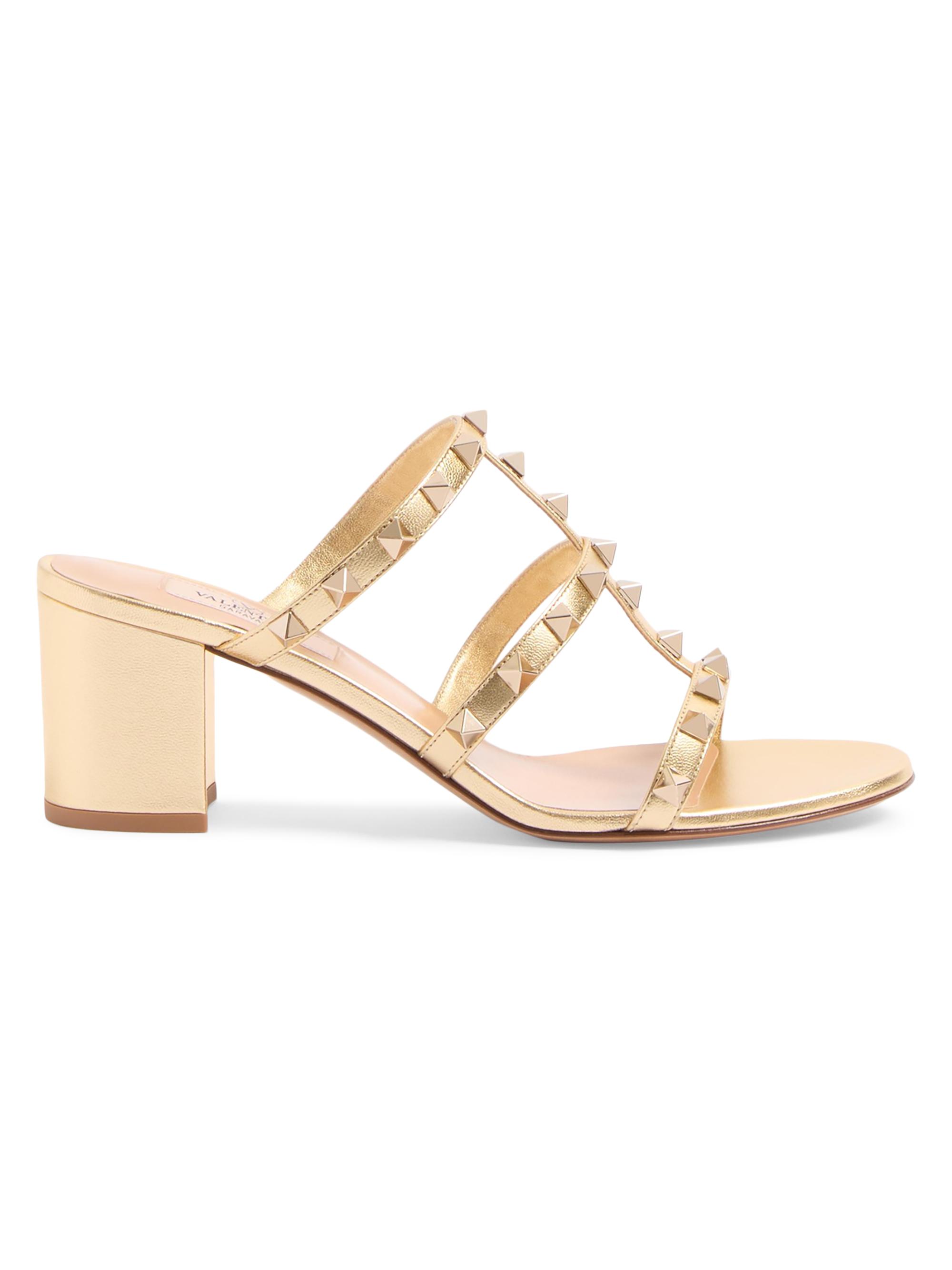 Valentino Garavani Women's Rockstud 60MM Slide Sandals in Laminated Nappa - Antique Brass