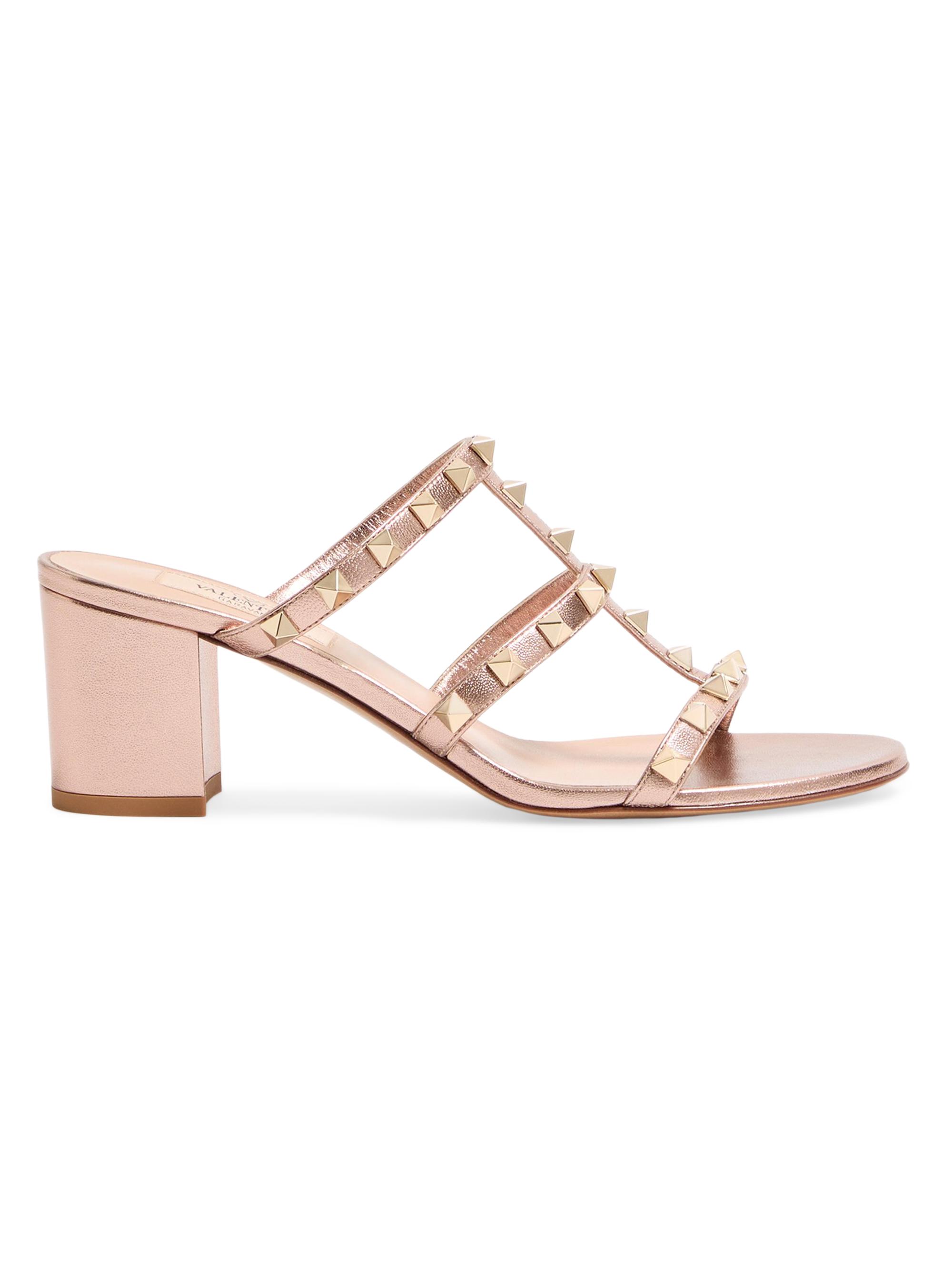 Valentino Garavani Women's Rockstud 60MM Slide Sandals in Laminated Nappa - Rose Cannelle