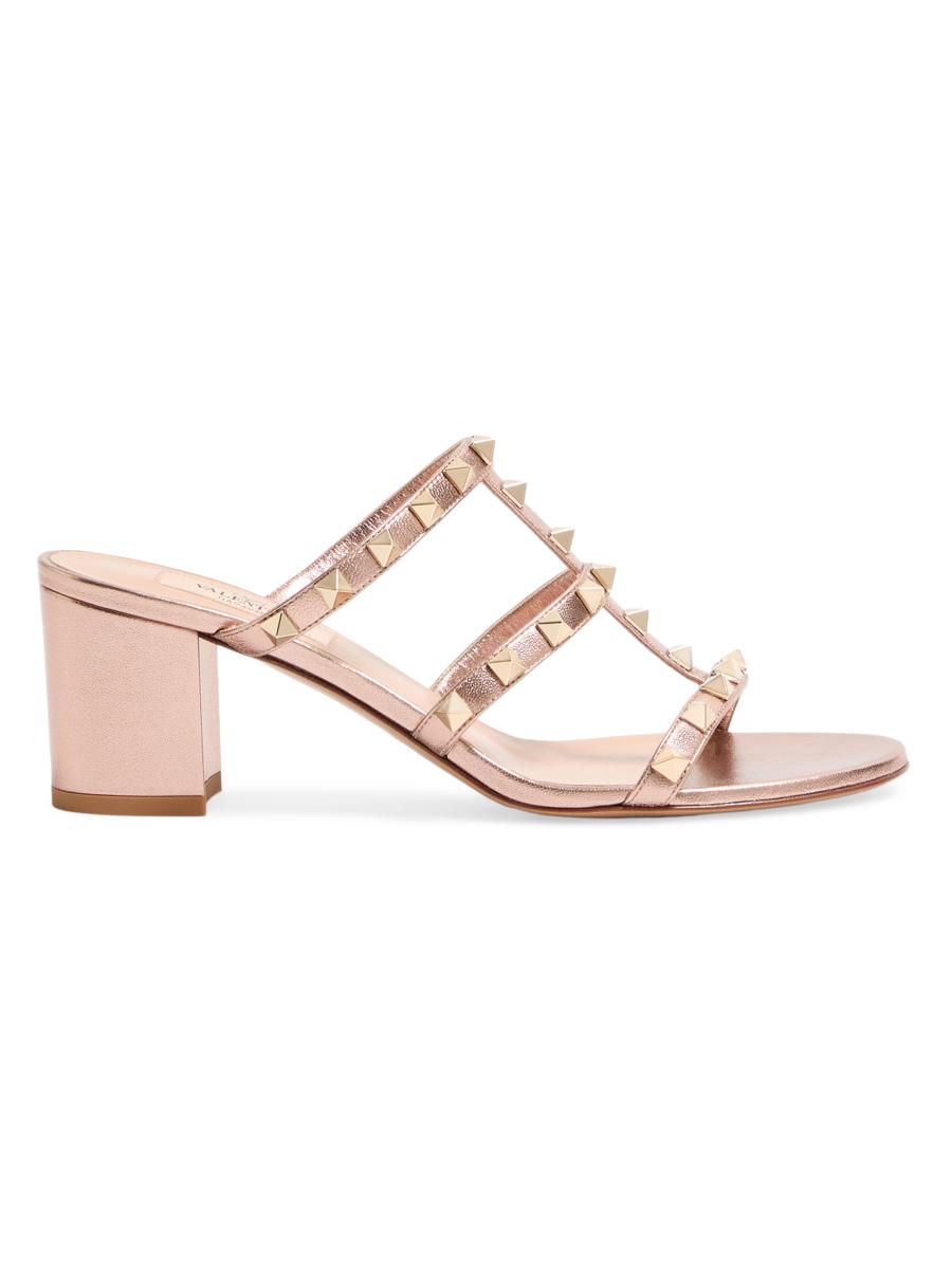 Valentino Women Pink Rockstud Leather Heels, 4.5 Luxury Pumps & Heels For Women Darveys In Brown