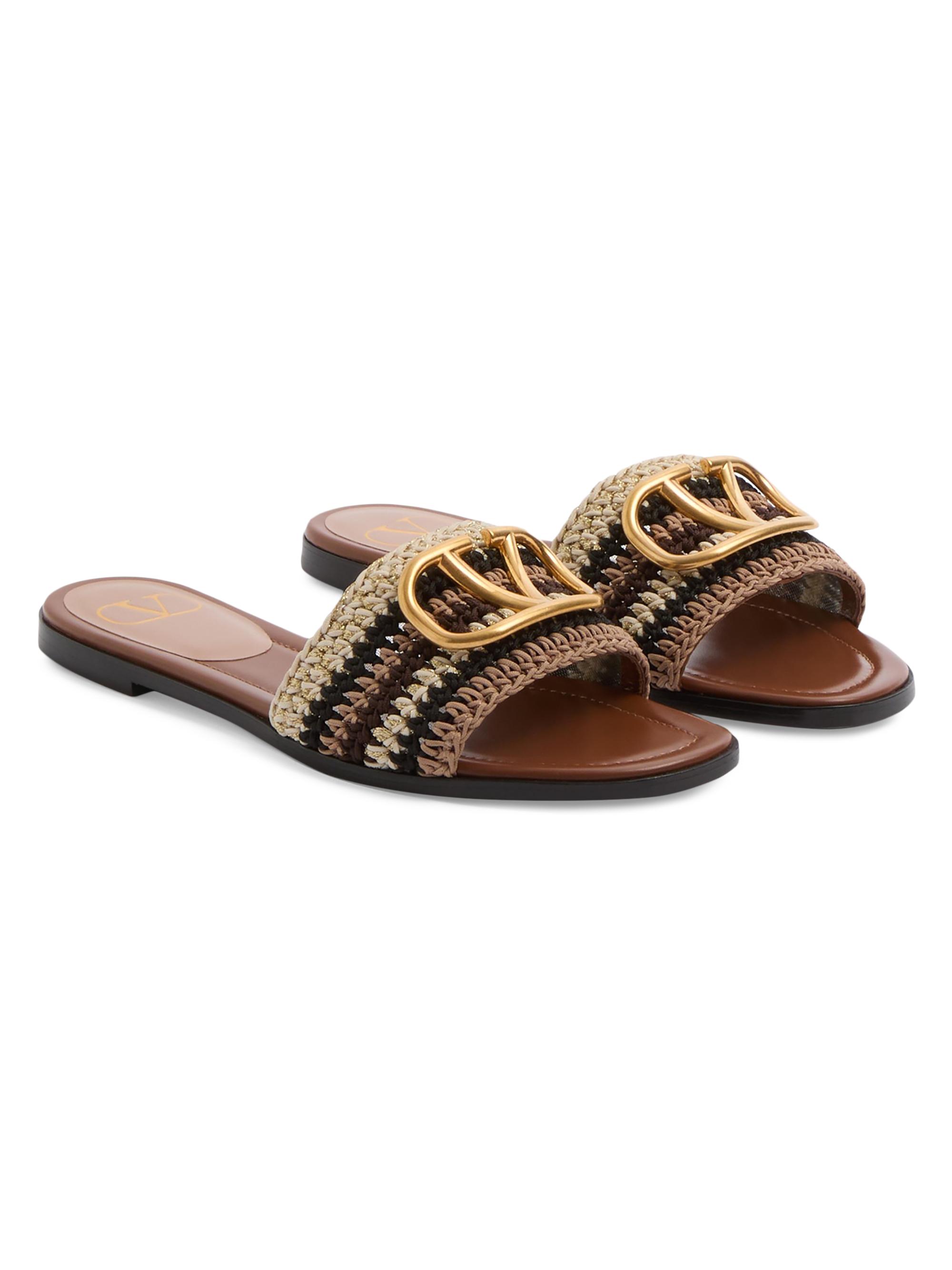 【値下げ】【新品未使用】『VALENTINO』 BROWN トラウザーズ Valentino Garavani VLogo Signature Slide Sandals with Crochet