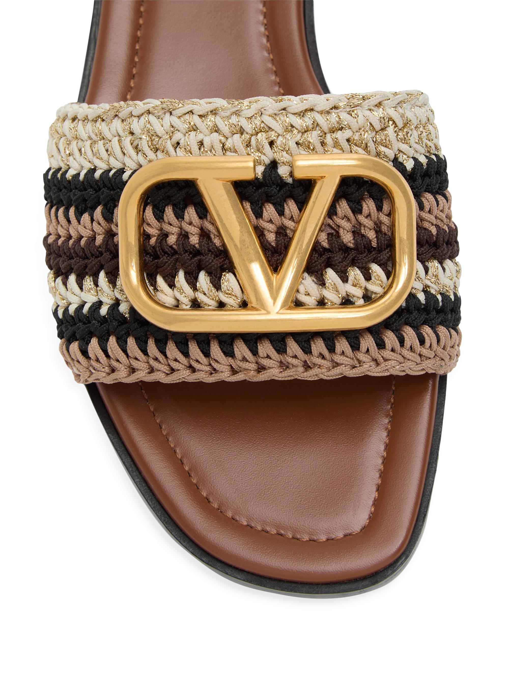 【値下げ】【新品未使用】『VALENTINO』 BROWN トラウザーズ Valentino Garavani VLogo Signature Slide Sandals with Crochet