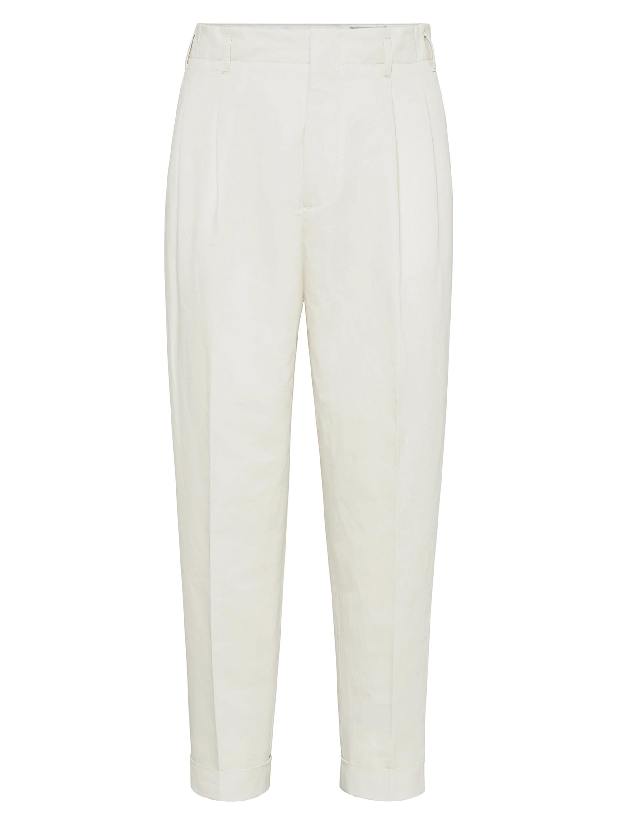 Brunello Cucinelli Men's Gabardine Tailor Fit Trousers with Double Pleats - Ecru