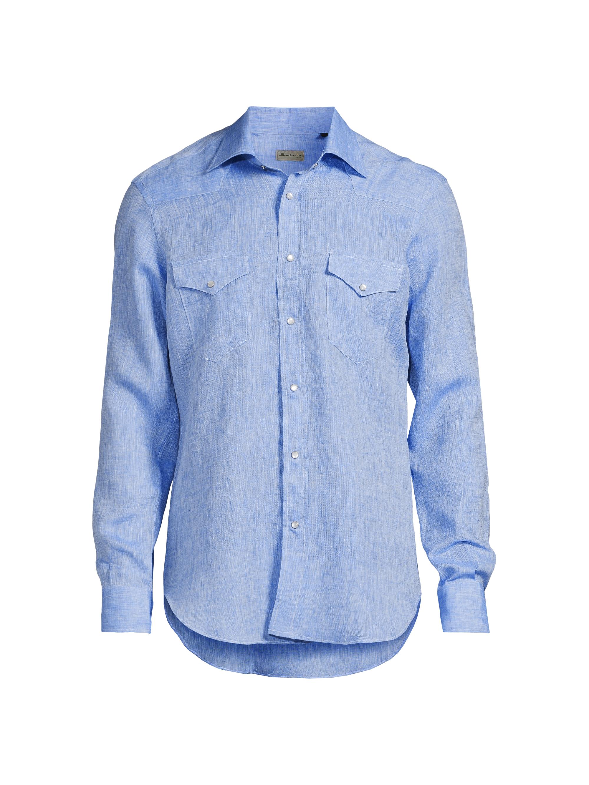 Sartorio Napoli Men's Western Linen Shirt - Blue