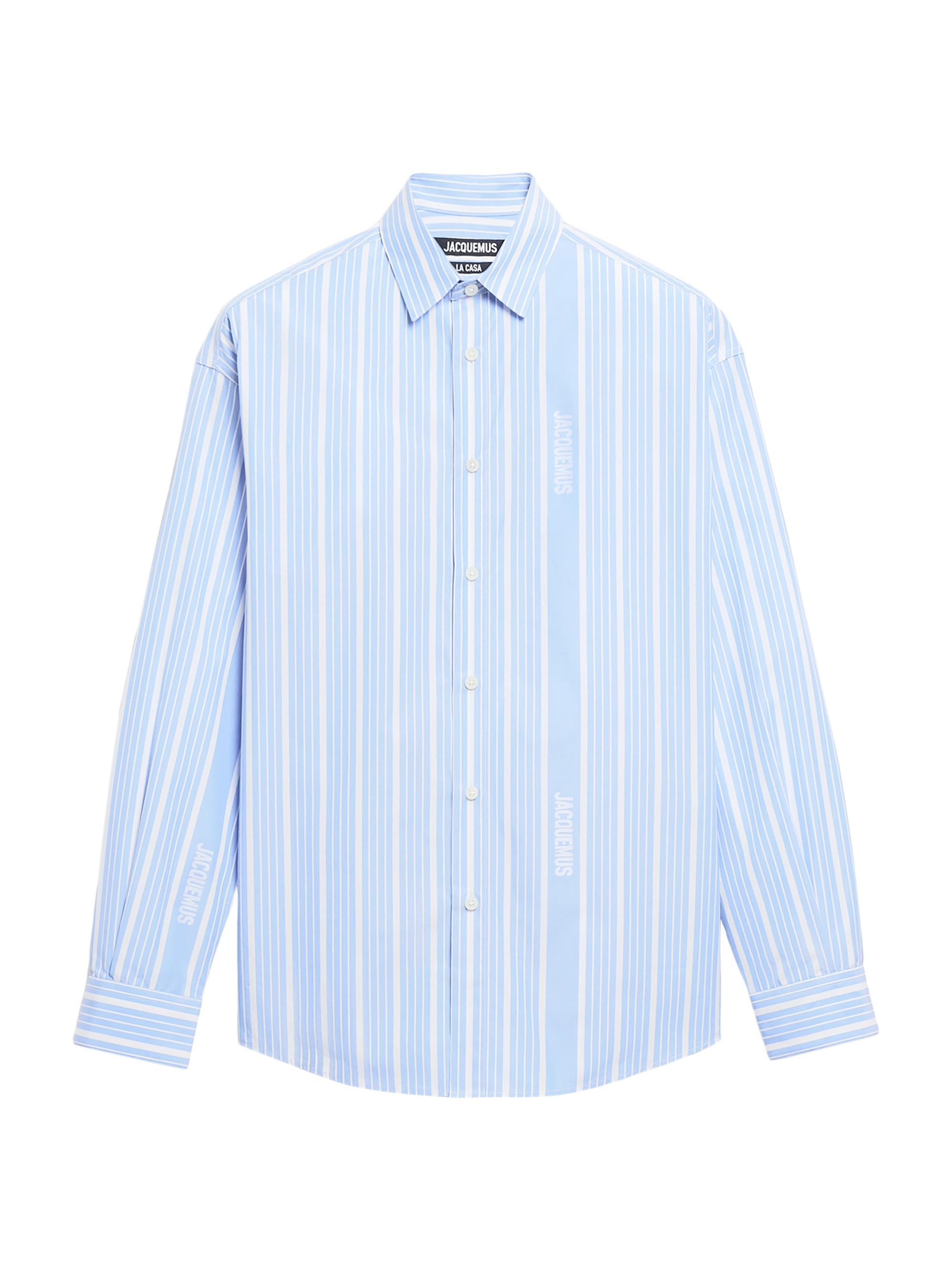 Jacquemus Men's Logo Striped Cotton Shirt - Jacquard Business Big Logo