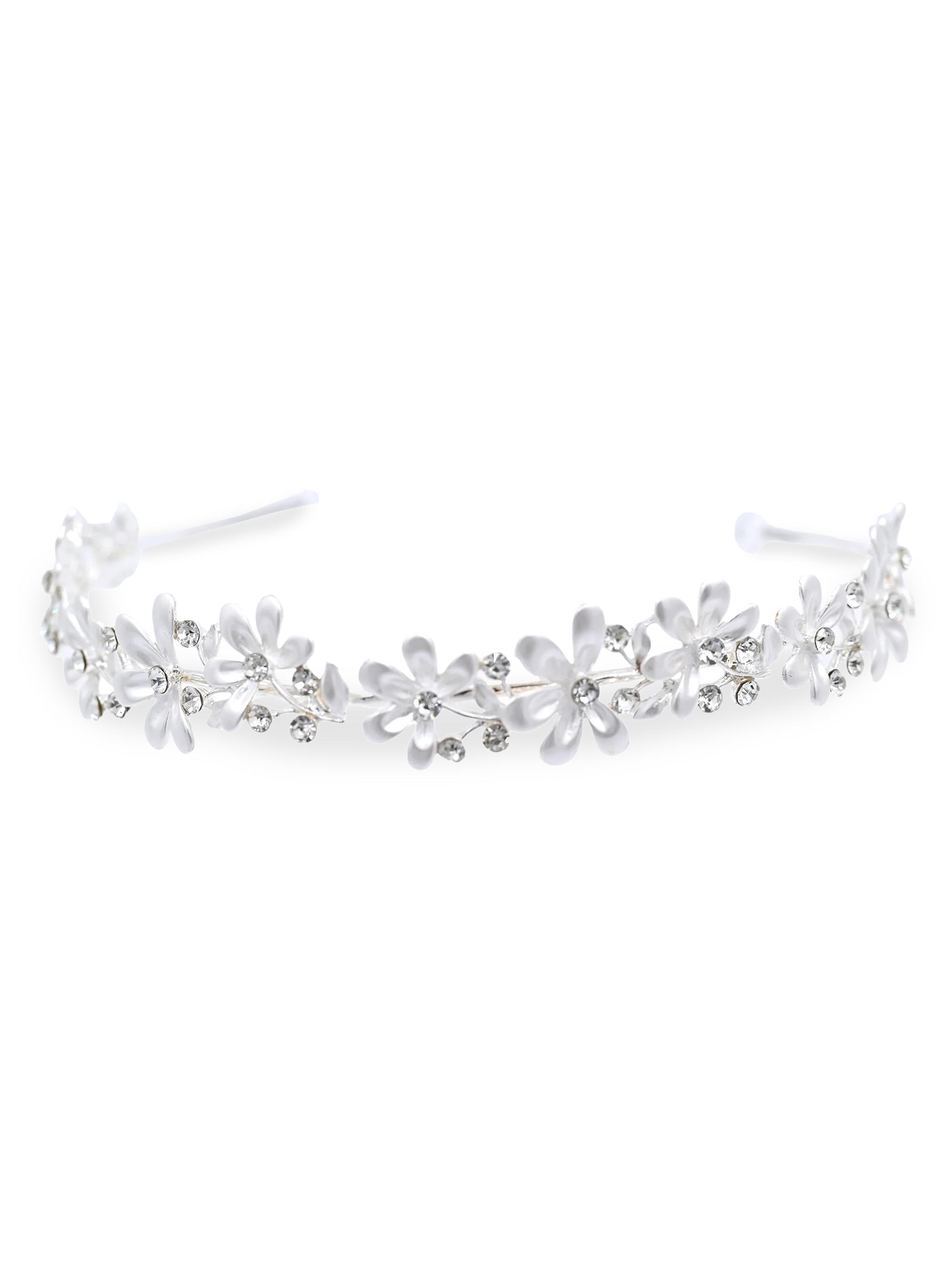 Tulleen Rhinestone Flower Headband - Silver