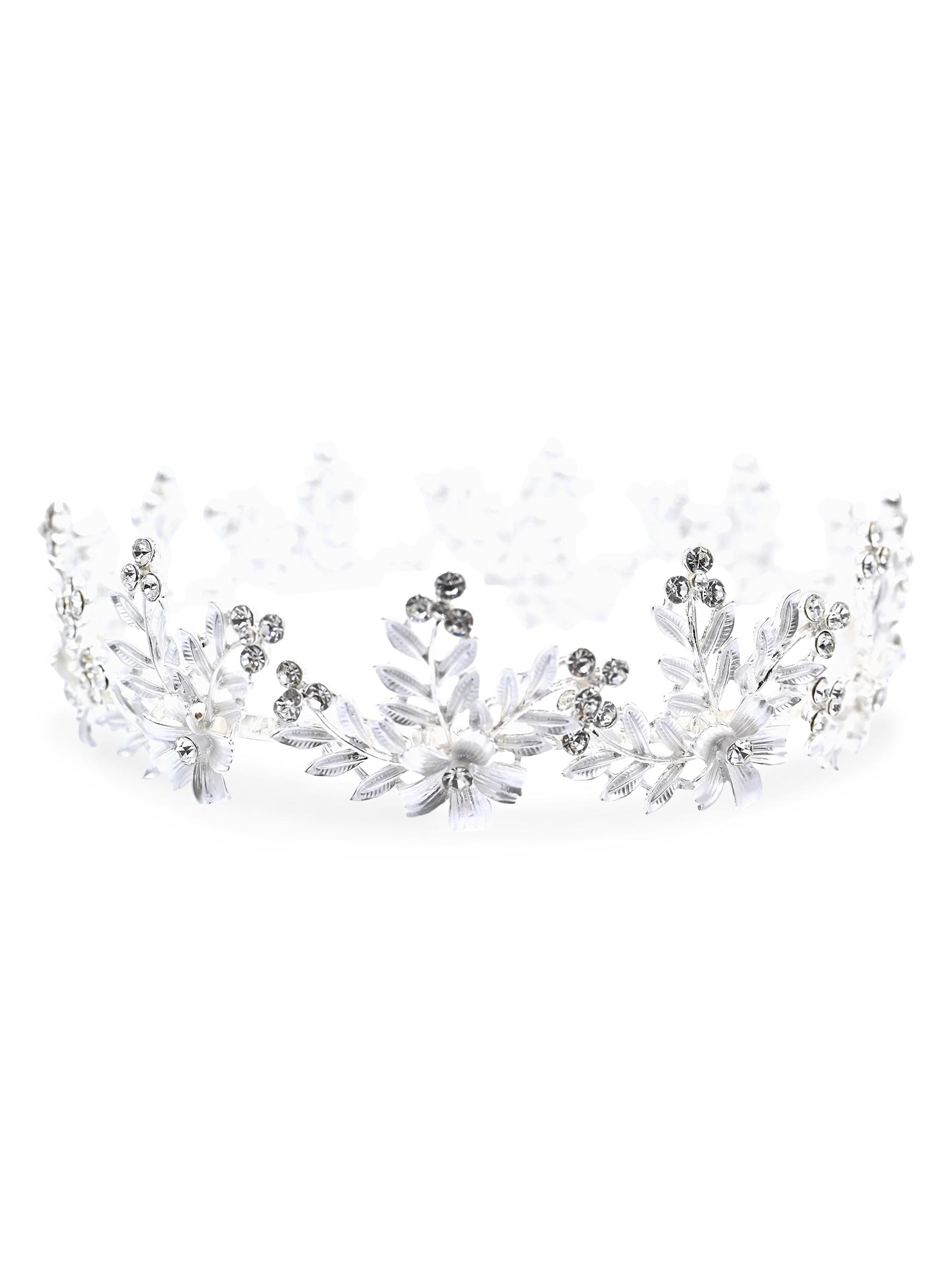 Tulleen Rhinestone Floral Wreath Crown - Silver