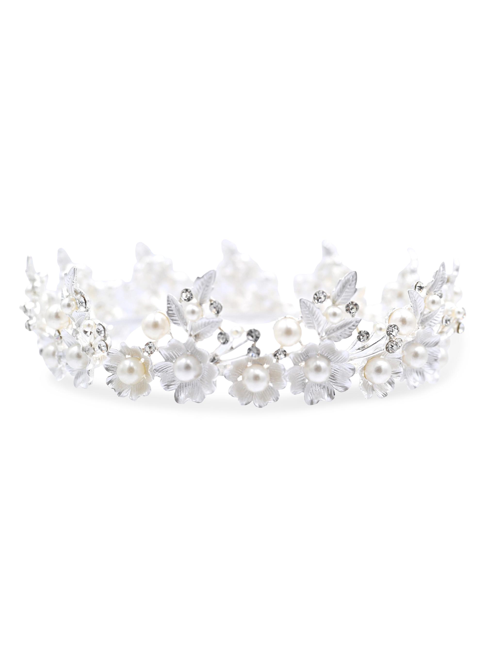 Tulleen Women's Crystal Pearl Floral Crown - Silver