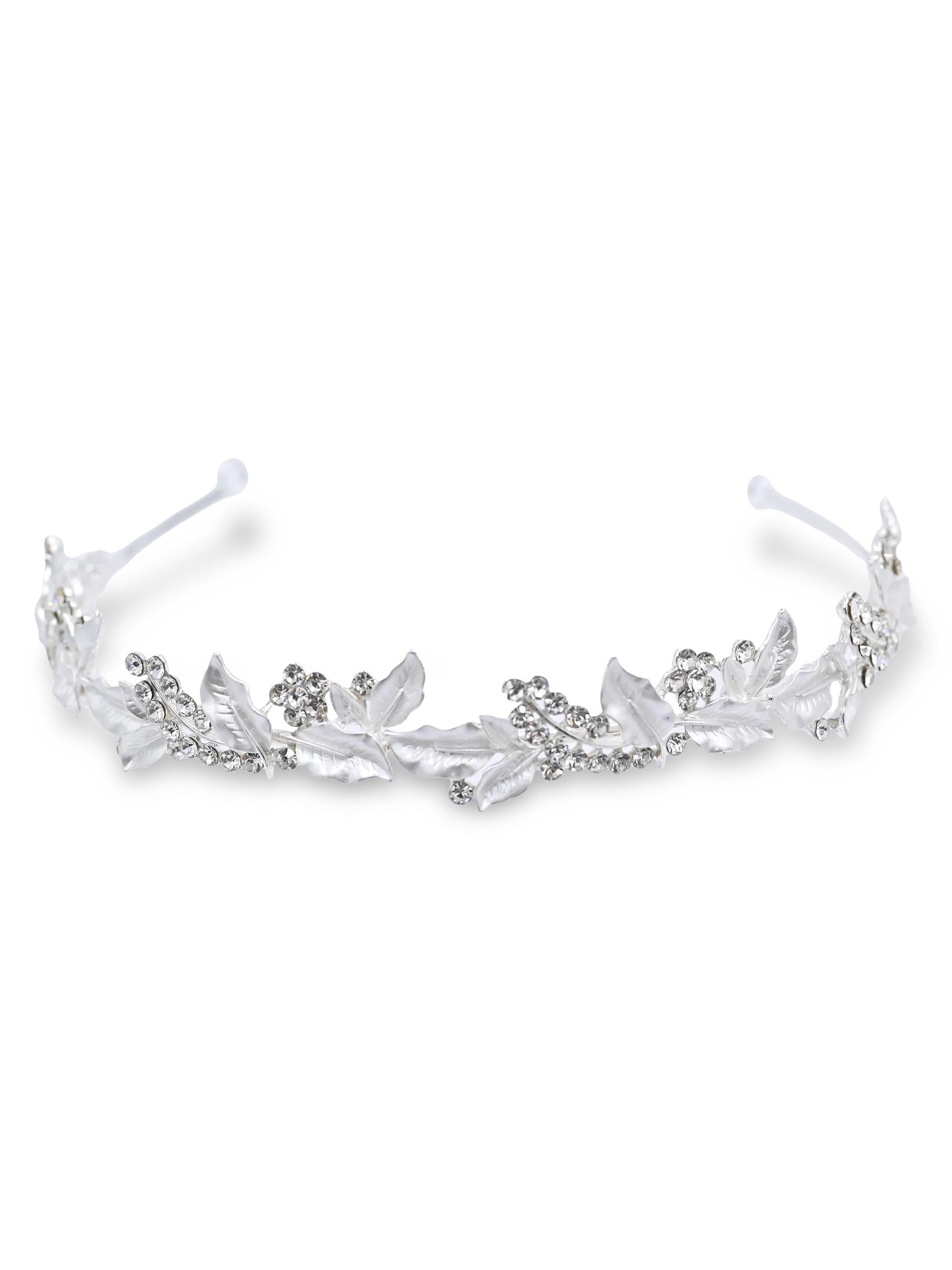 Tulleen Rhinestone Leaf Pattern Headband - Silver
