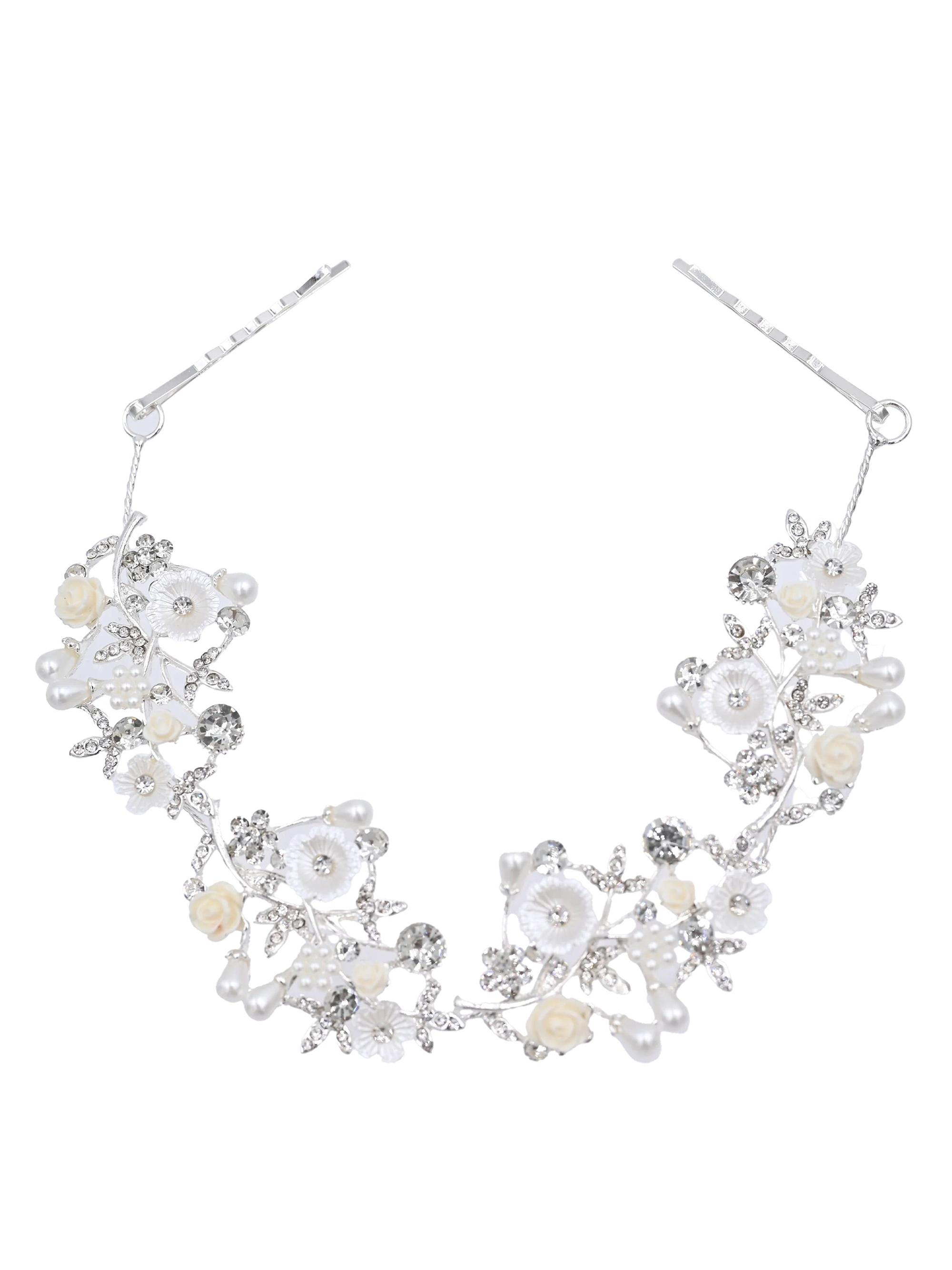 Tulleen Women's Glimmering Flower Hair Vine - Silver