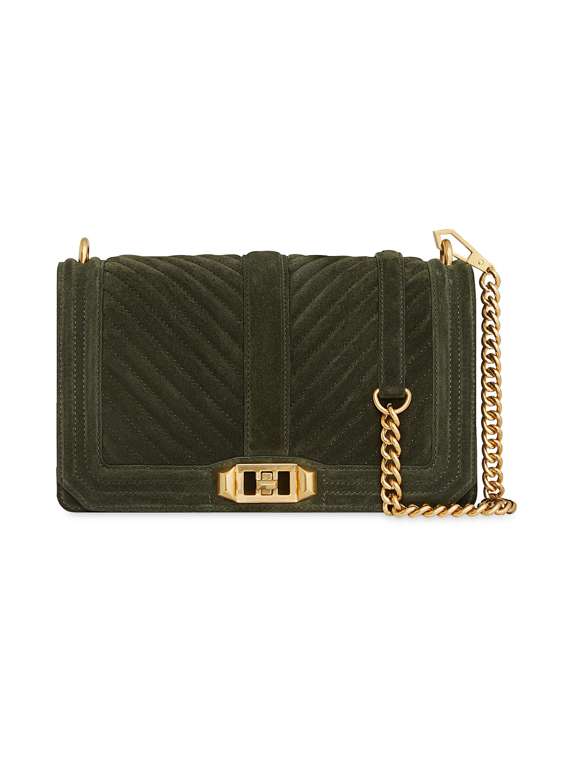 Rebecca Minkoff Women's Chevron Quilted Suede Crossbody Bag - Moss