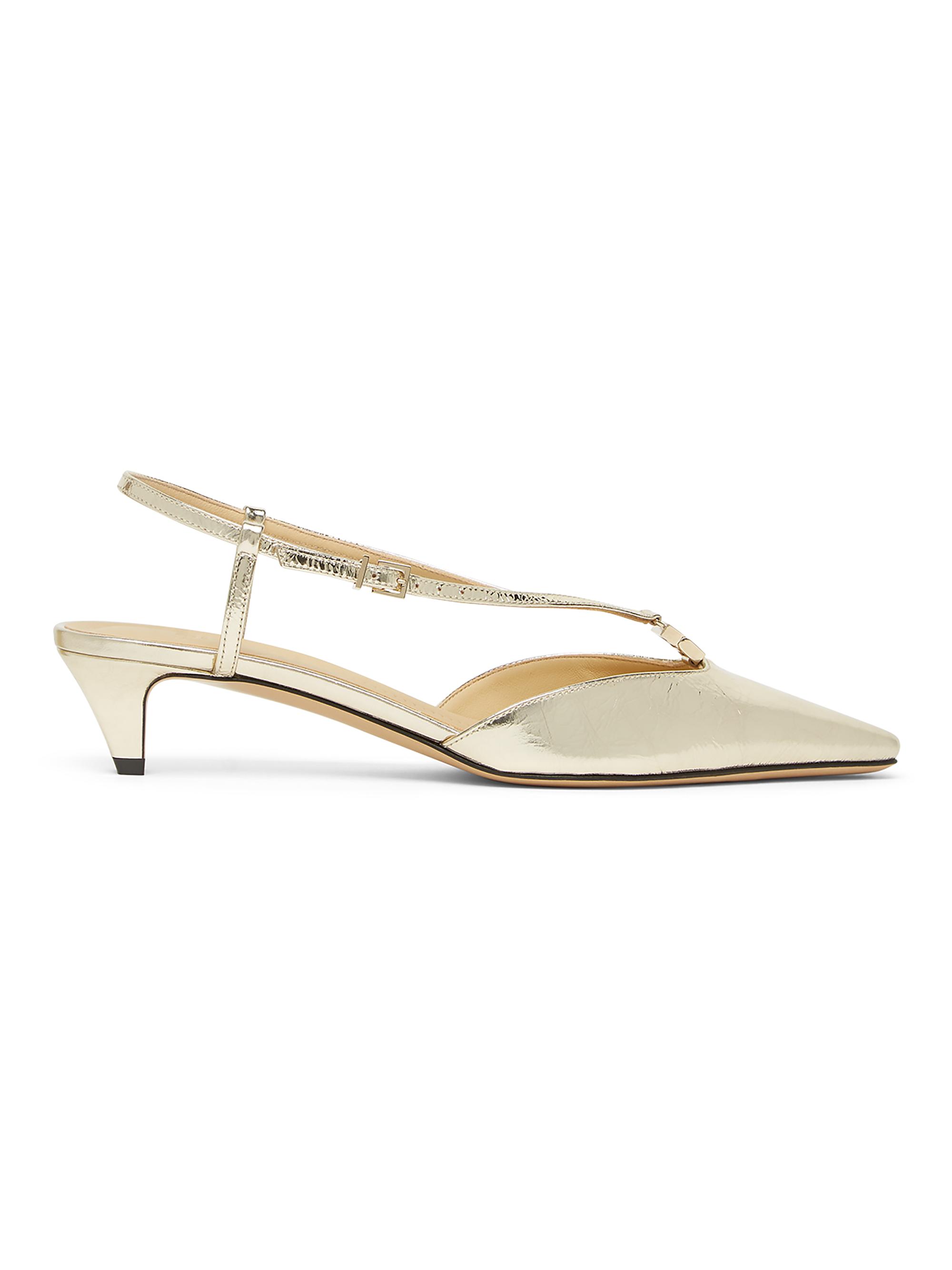 Fendi Women's Fold Logo 40MM Metallic Leather Kitten-Heel Pumps - Light Gold