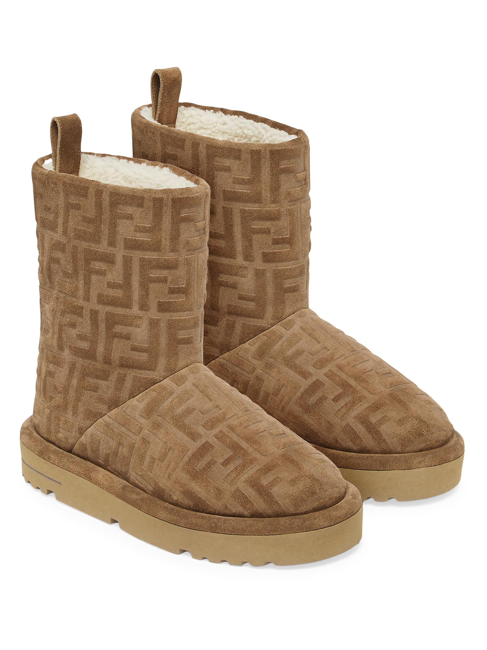 Fendi FF Logo Shearling-Lined Suede Ankle Boots | Saks Fifth Avenue