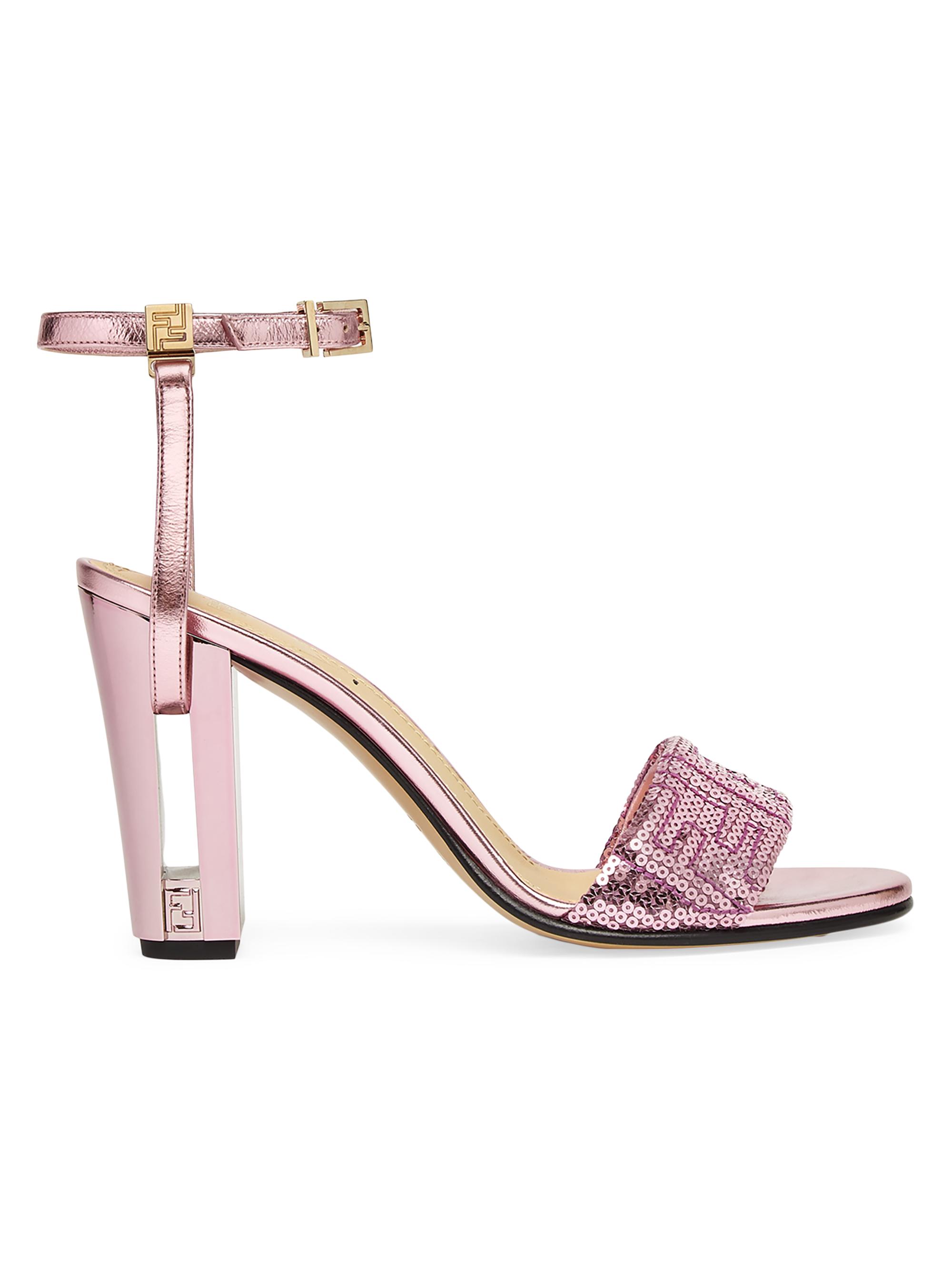 Fendi Women's Delfina 95MM Sequined Metallic Leather Sandals - Light Gold