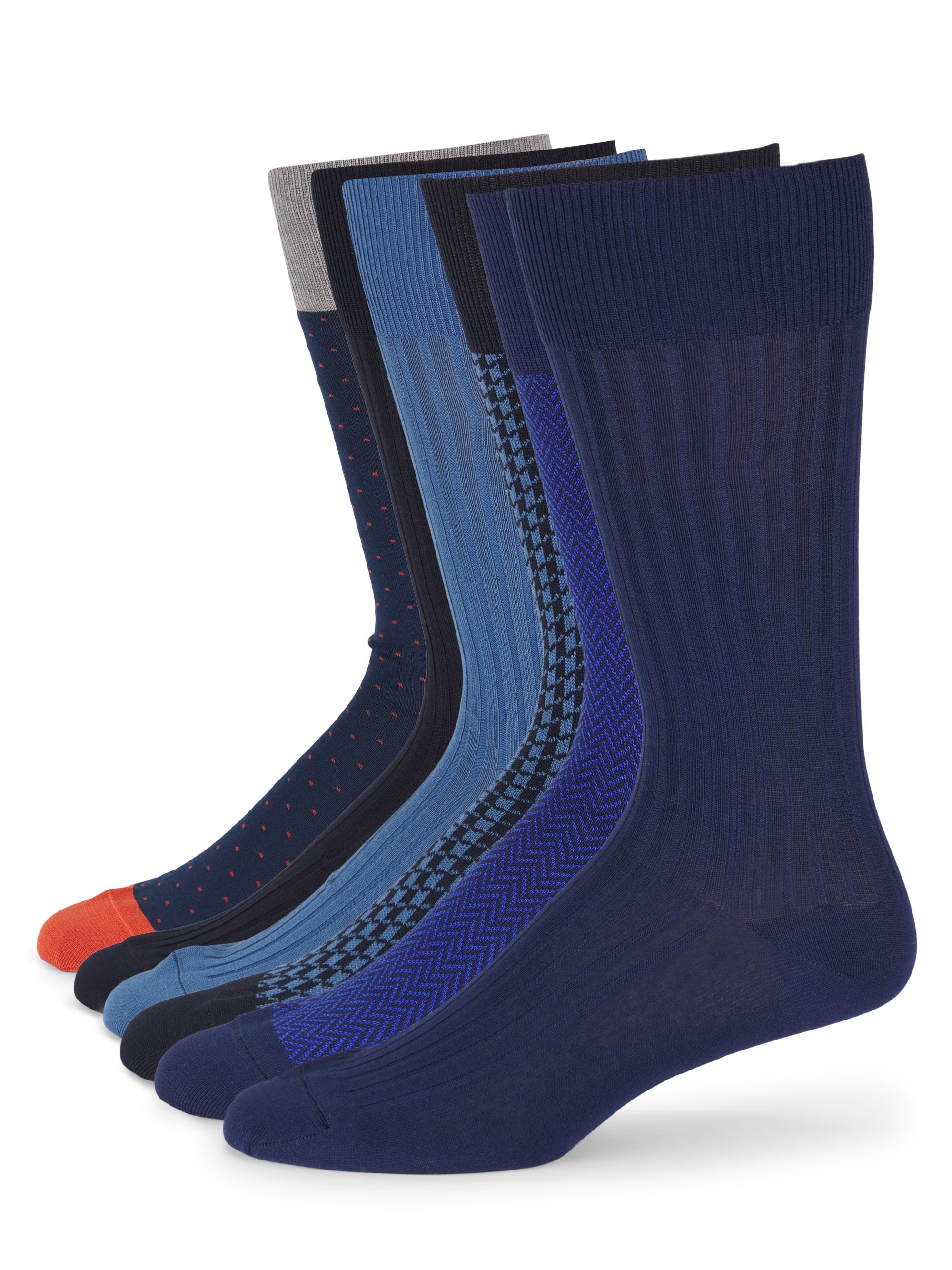 London Sock Company Men's Dash of Class Mid-Calf Socks 6-Pack - Navy Multi