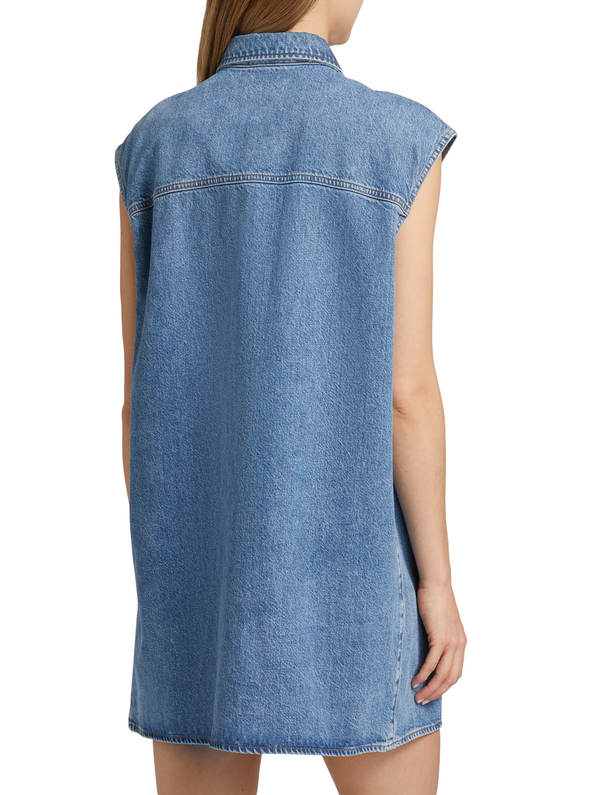 FRAME The Sleeveless Front-Snap Denim Mini Shirtdress | Saks Fifth Avenue