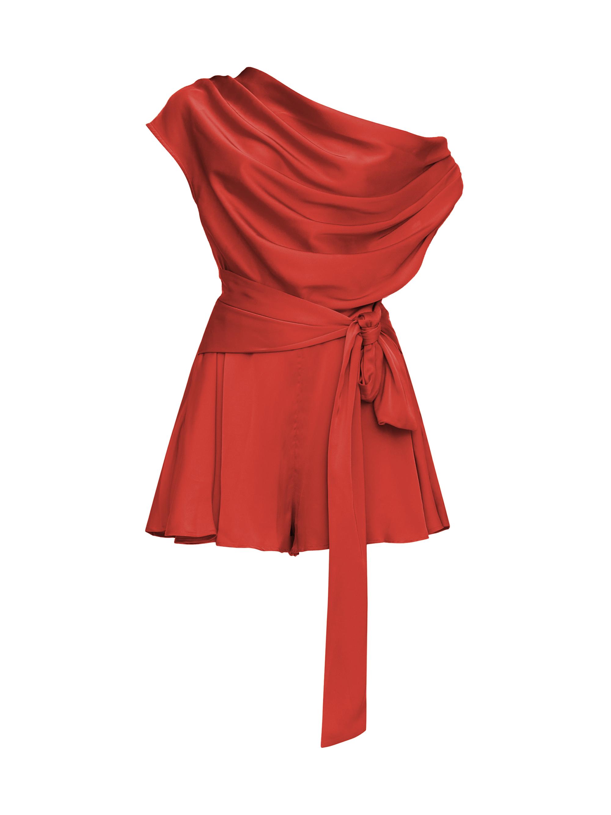 Andrea Iyamah Women's Edah Draped Off-The-Shoulder Romper - Red Coral