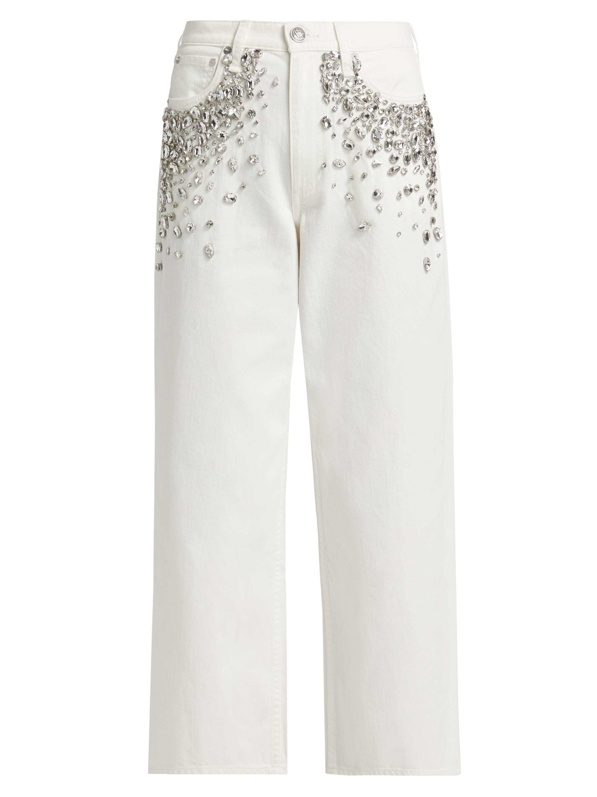 rag & bone Women's Andi Embellished High-Rise Ankle Wide-Leg Jeans - White Jewel