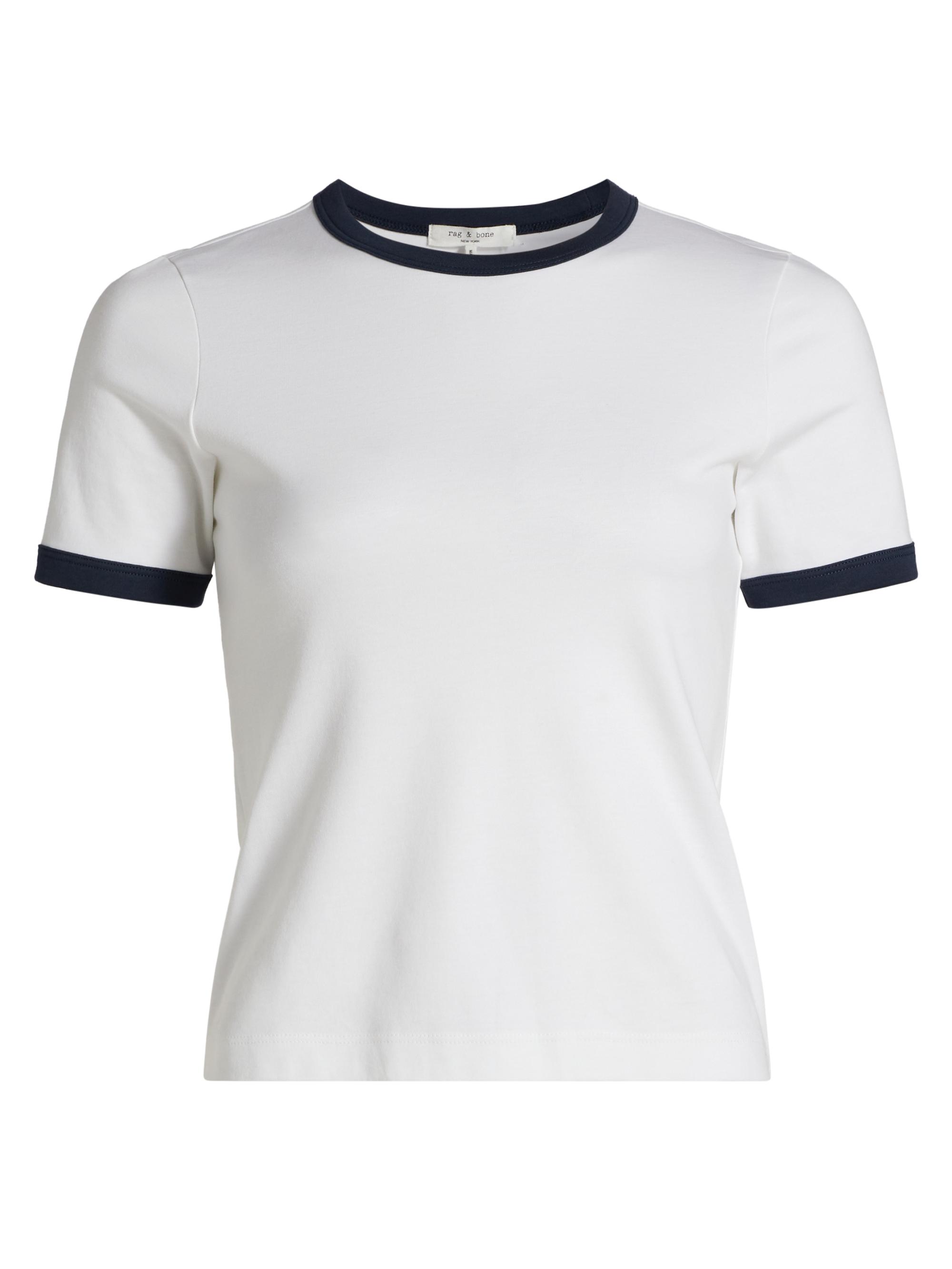 rag & bone Women's Mia Ringer Contrast Trim Cotton T-Shirt - White Multi