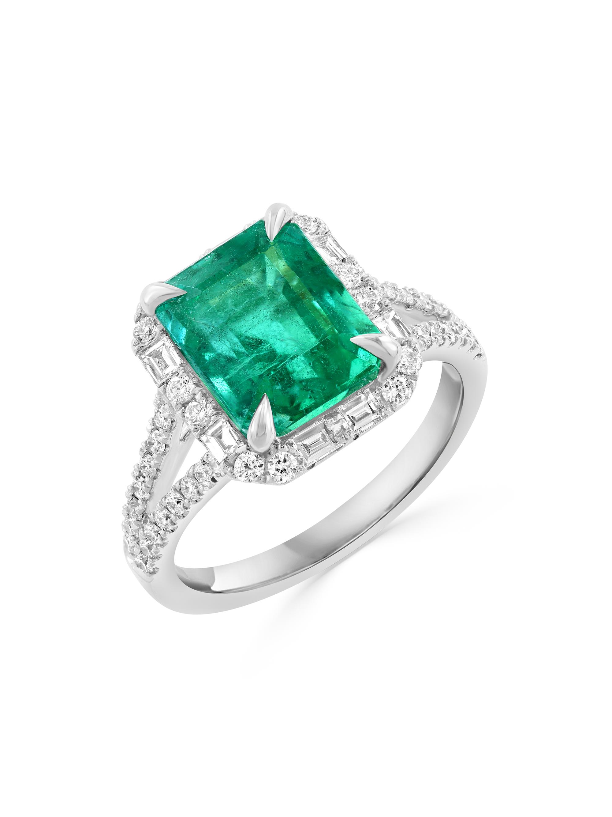 Saks Fifth Avenue Collection Women's 18K White Gold, Emerald & 0.6 TCW Diamond Halo Ring - White Gold