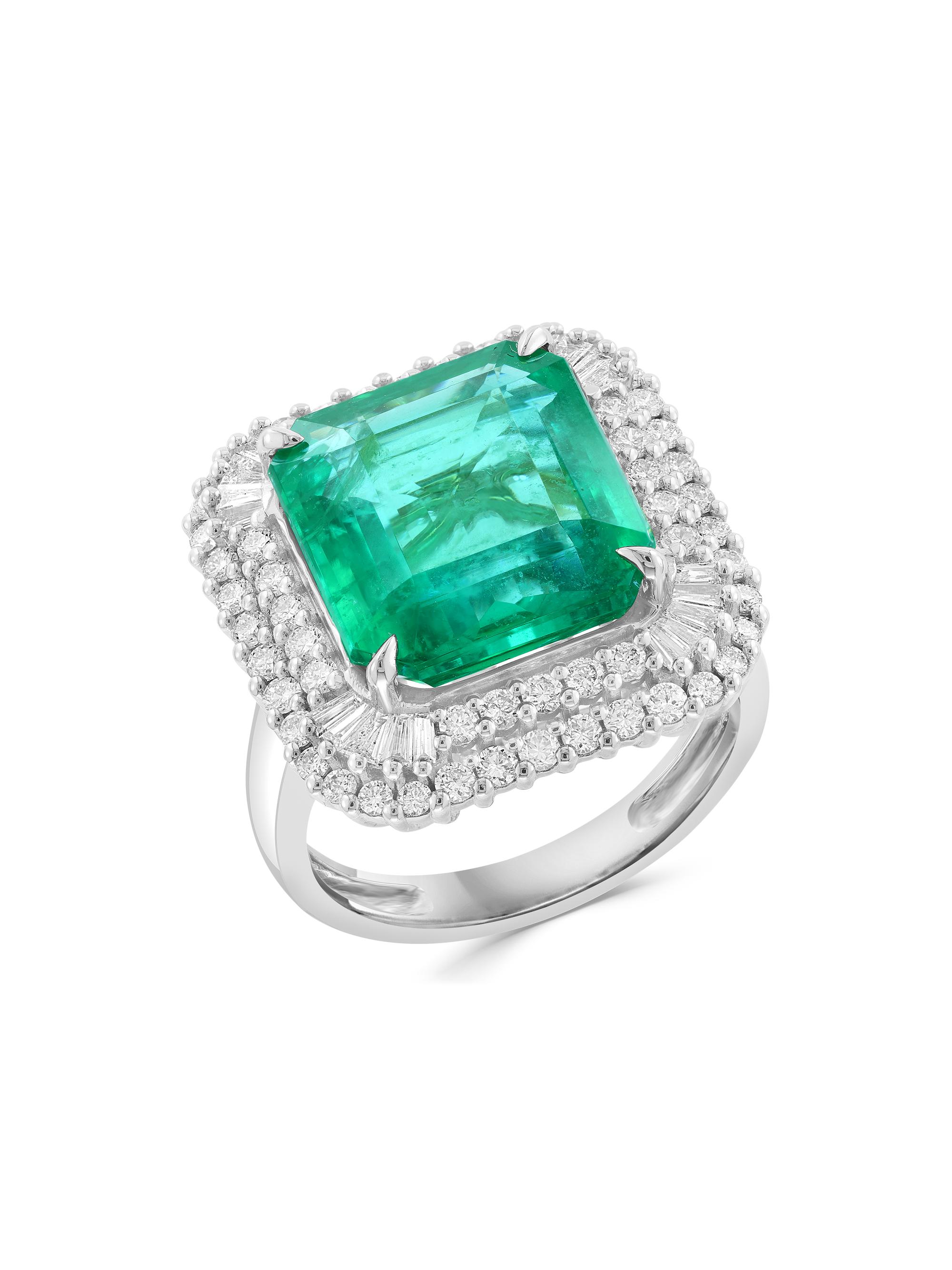 Saks Fifth Avenue Collection Women's 14K White Gold, Emerald & 0.99 TCW Diamond Halo Ring - White Gold