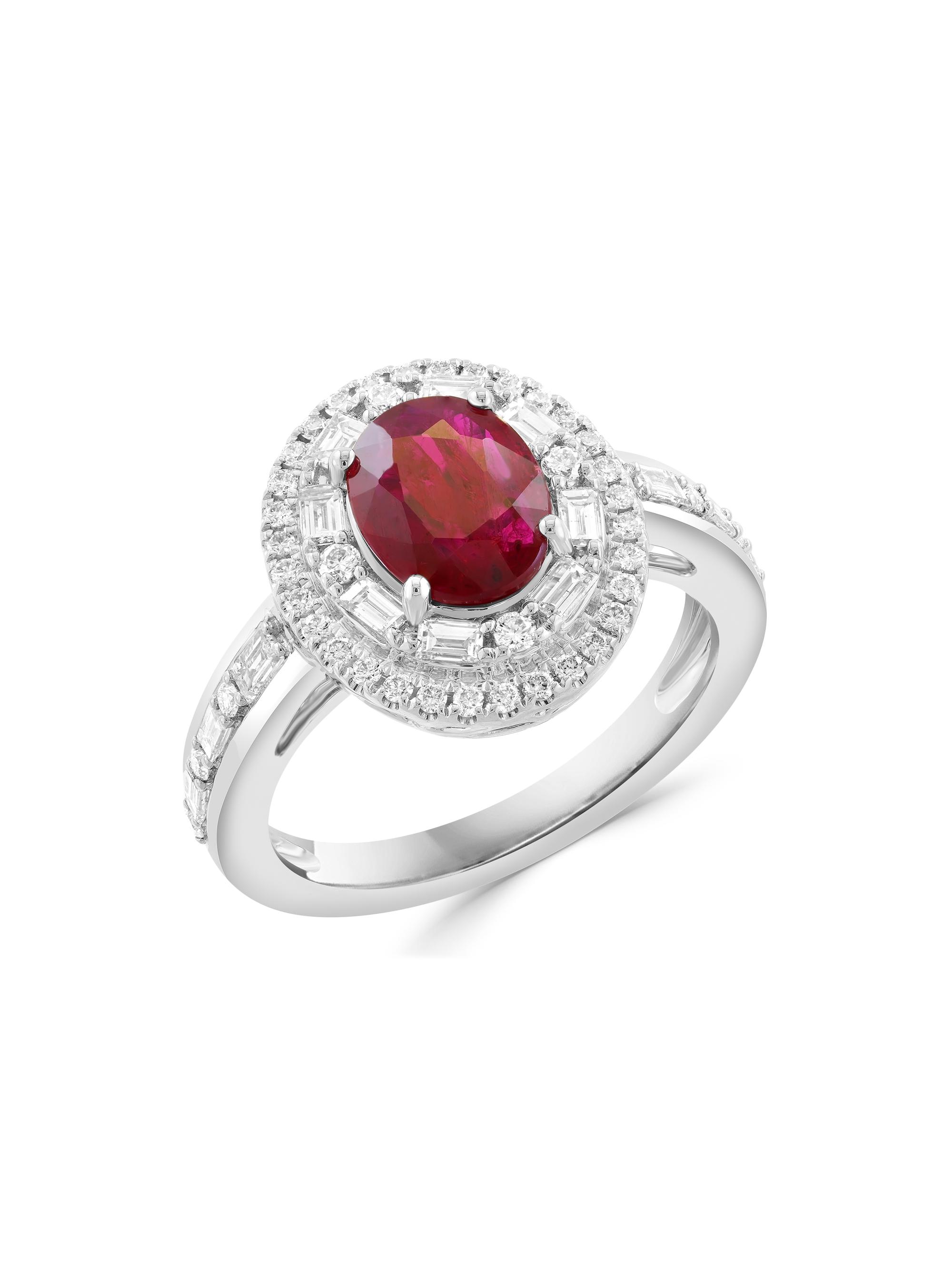 Saks Fifth Avenue Collection Women's 18K White Gold, Ruby & 0.80 TCW Diamond Halo Ring - White Gold