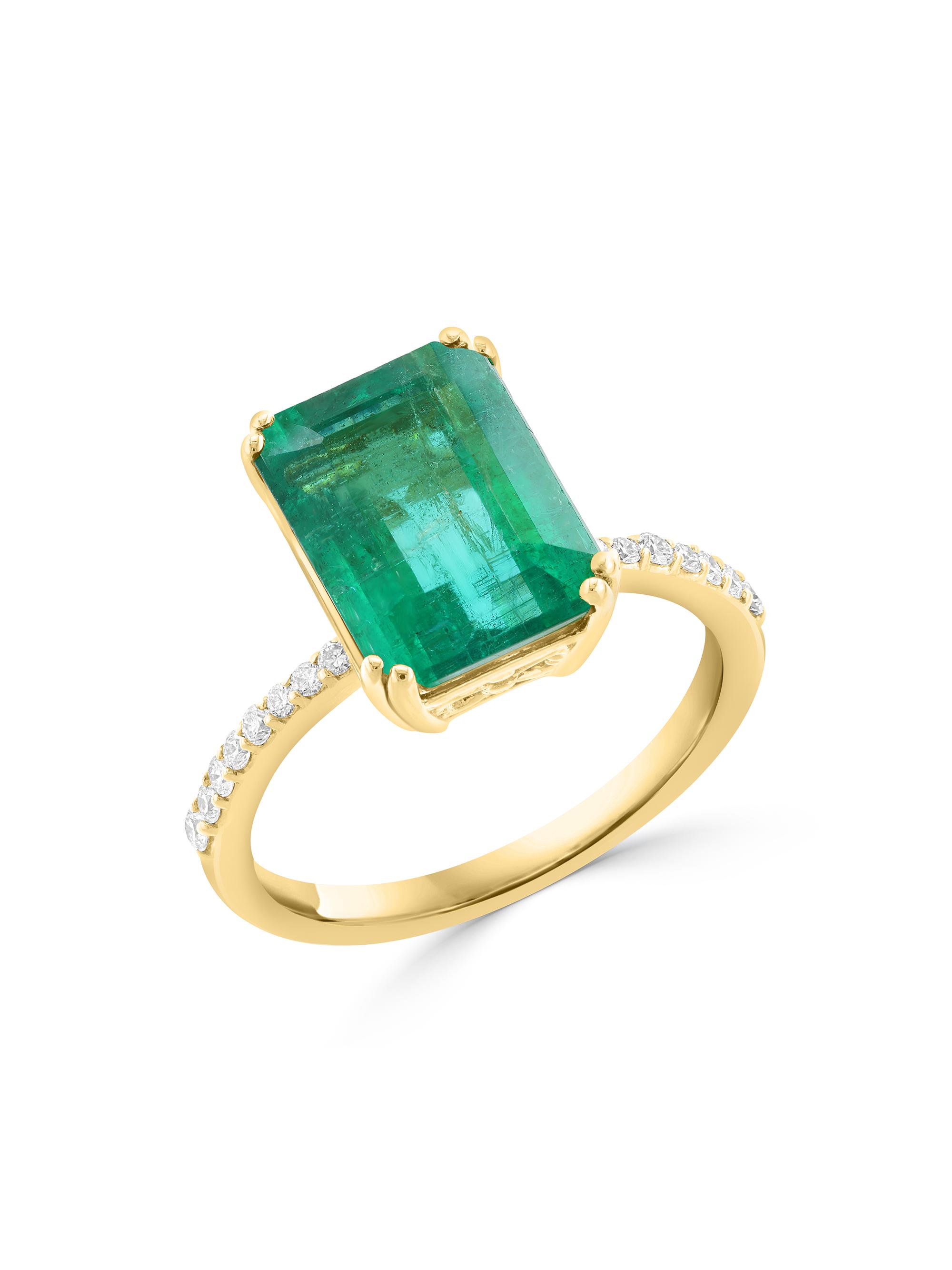 Saks Fifth Avenue Collection Women's 18K Yellow Gold, Emerald & 0.16 TCW Diamond Ring - Yellow Gold