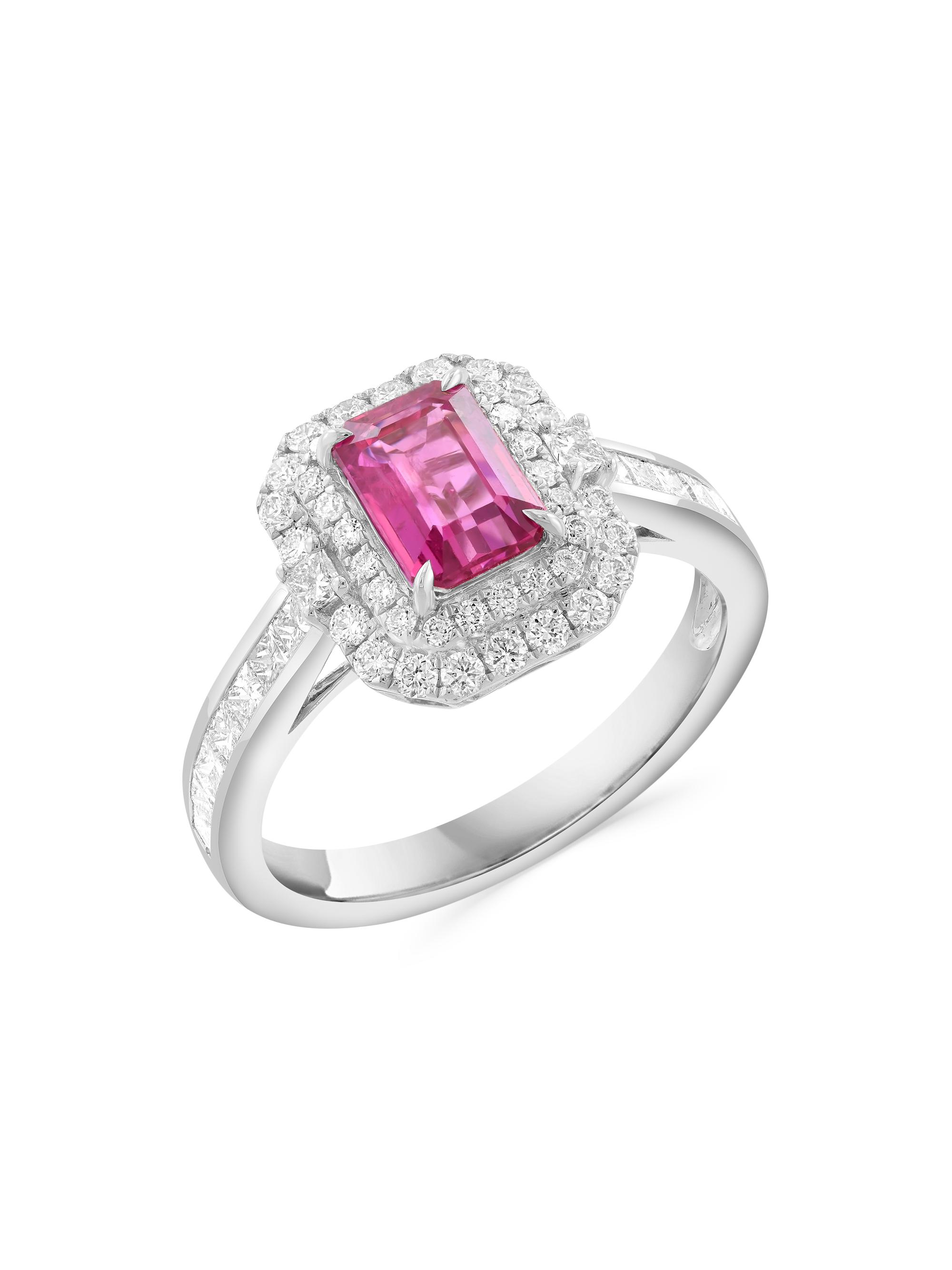 Saks Fifth Avenue Collection Women's 18K White Gold, Pink Sapphire & 0.90 TCW Diamond Halo Ring - White Gold