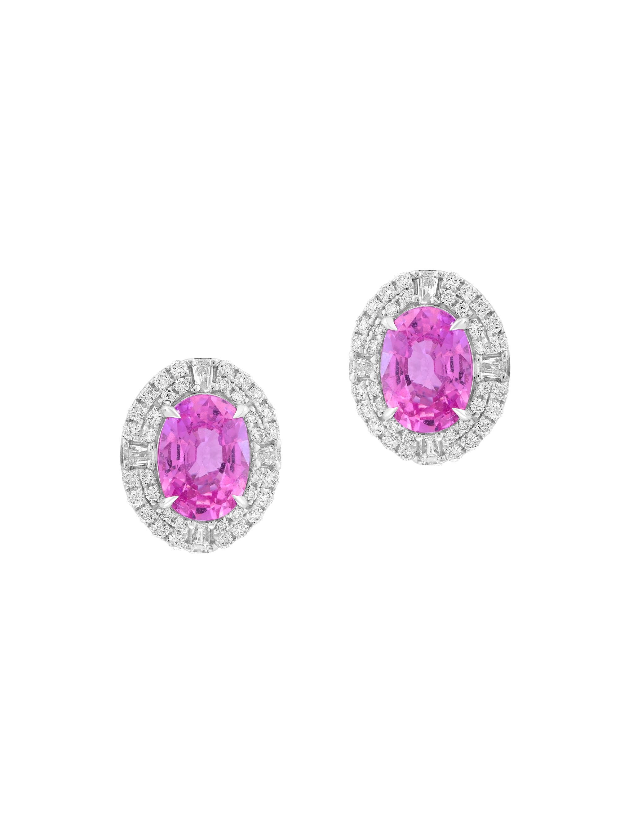 Saks Fifth Avenue Collection Women's 18K White Gold, Pink Sapphire & 0.52 TCW Diamond Halo Stud Earrings - White Gold