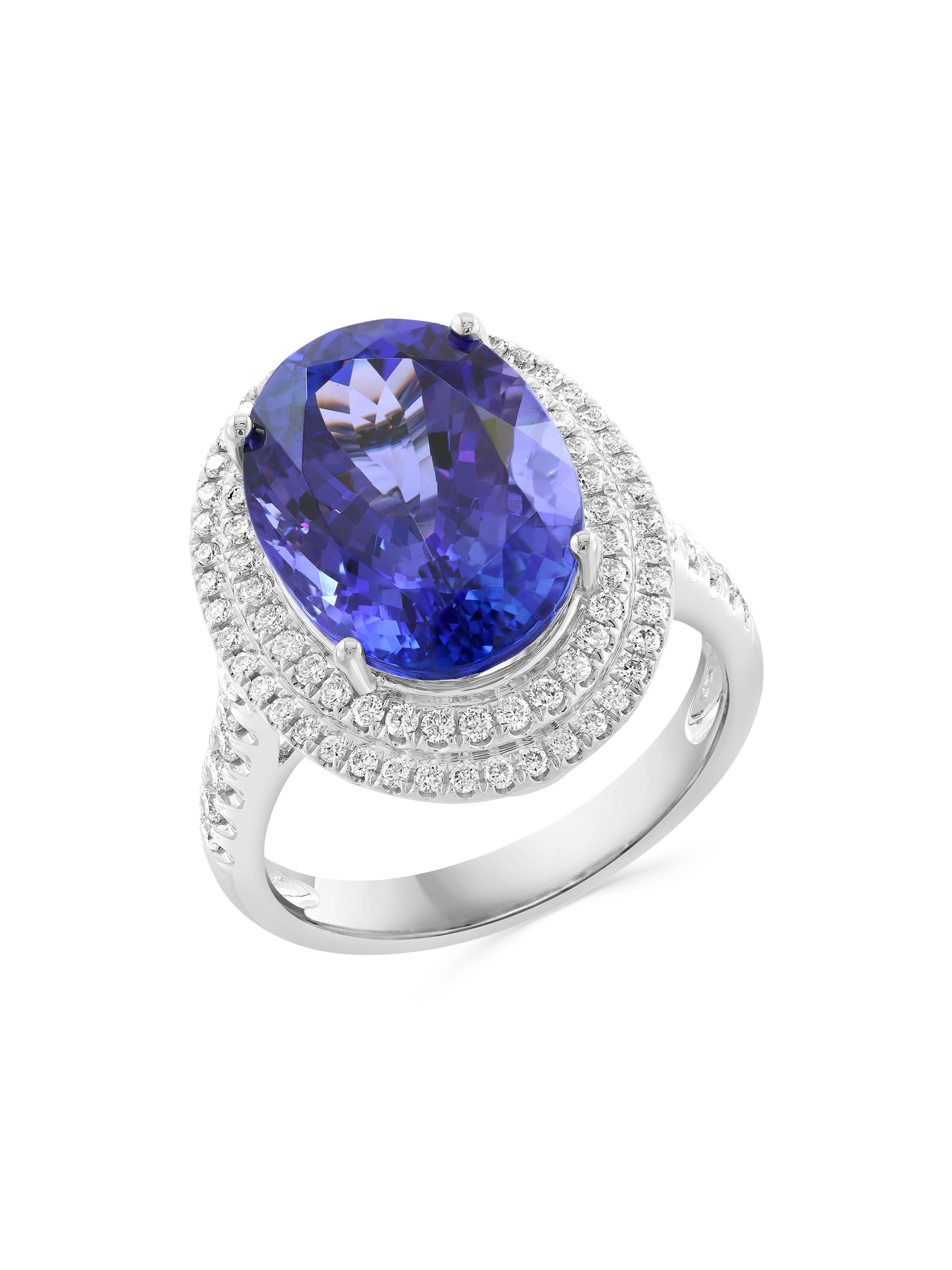Saks Fifth Avenue Collection Women's 18K White Gold, Tanzanite & 0.60 TCW Diamond Halo Ring - White Gold
