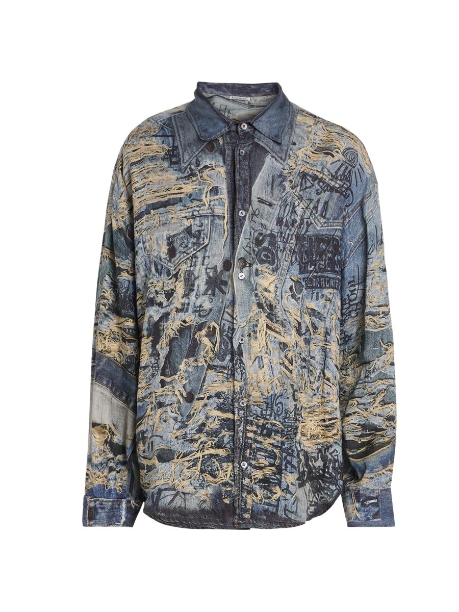 Acne Studios Setar Torn Scribble Printed Linen Shirt | Saks