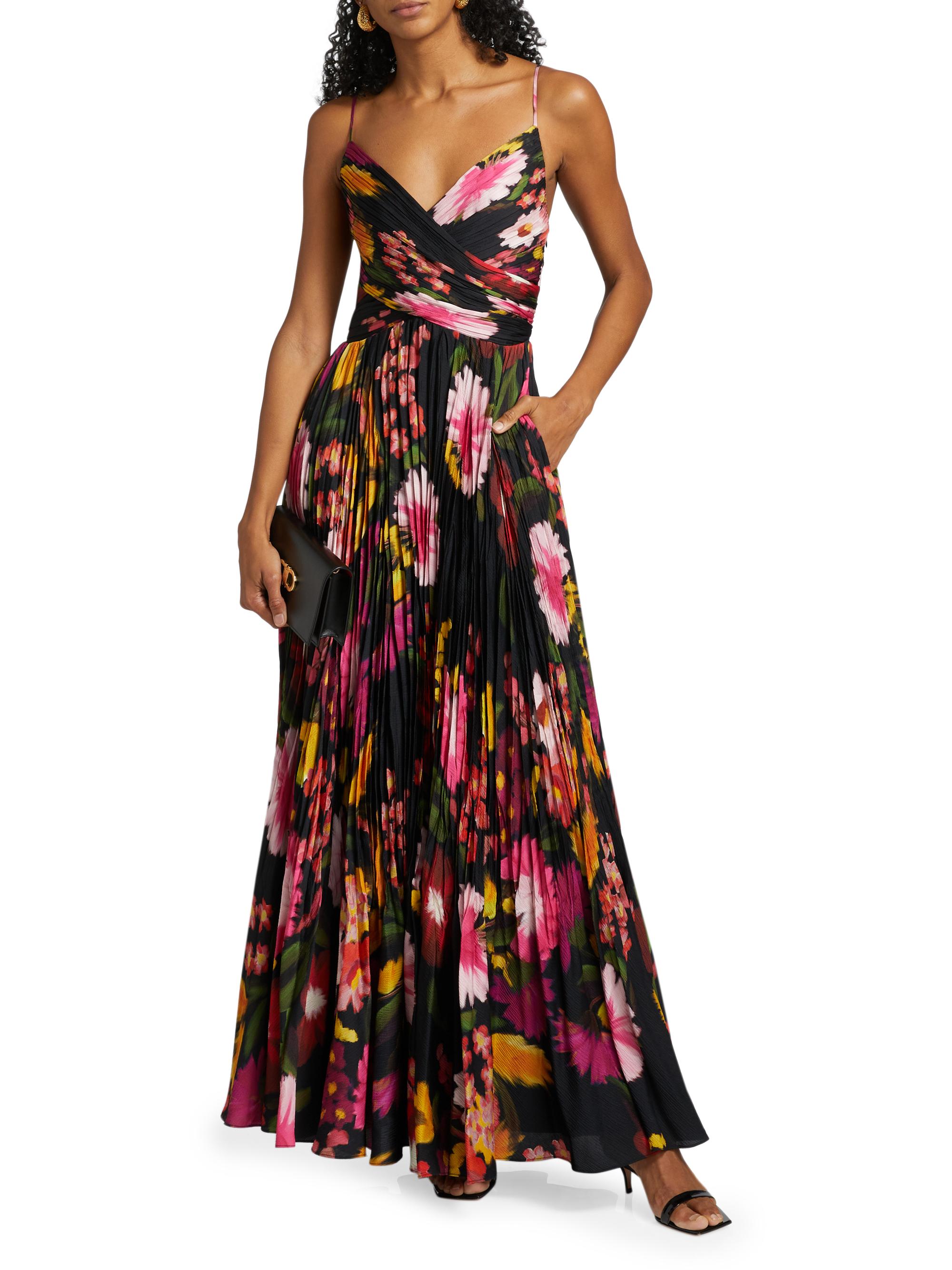 Kobi Halperin Yonah Pleated Floral Satin Maxi Dress | Saks Fifth