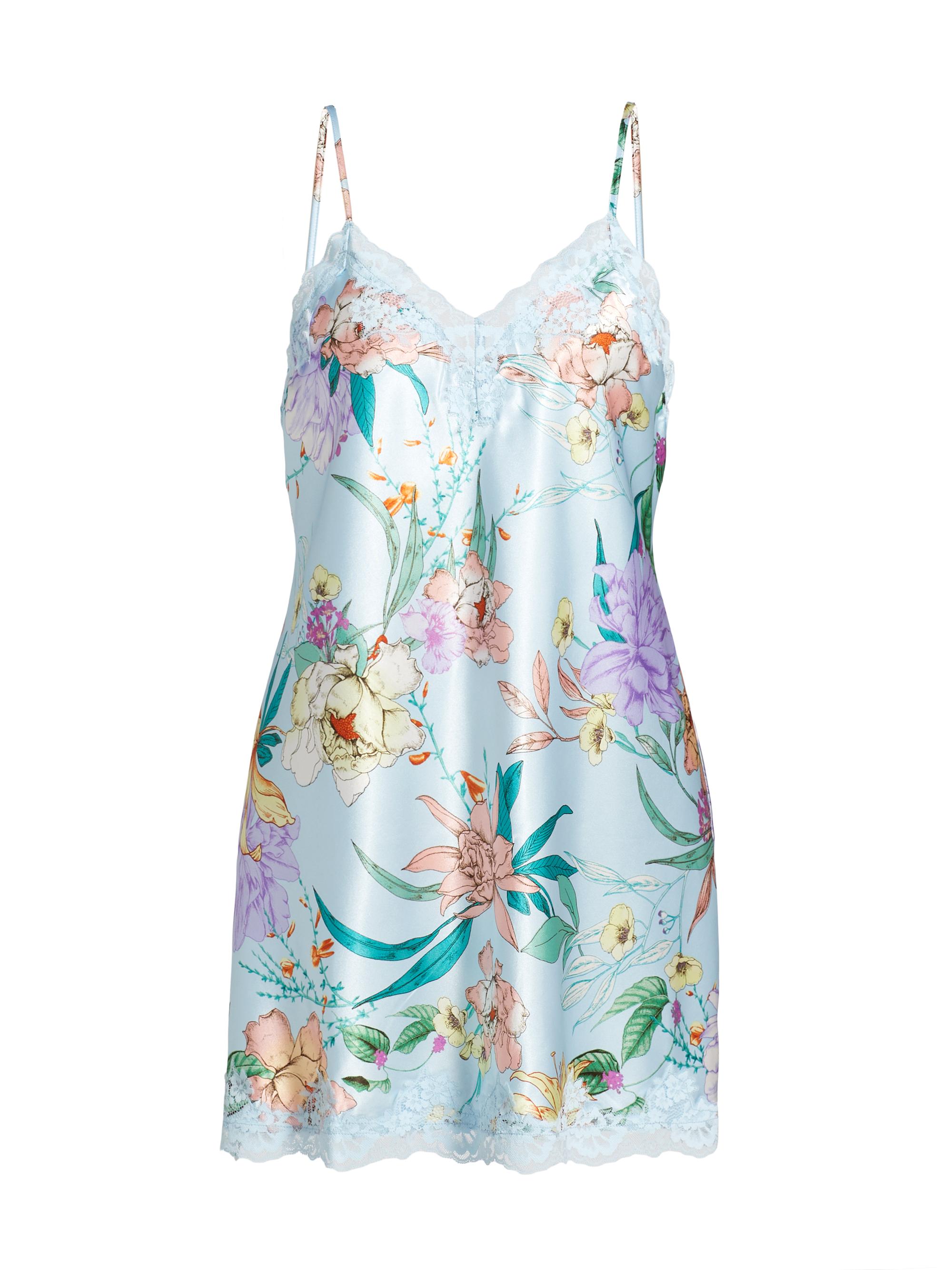 In Bloom Women's Josie Floral Stretch Satin Chemise - Sky Blue